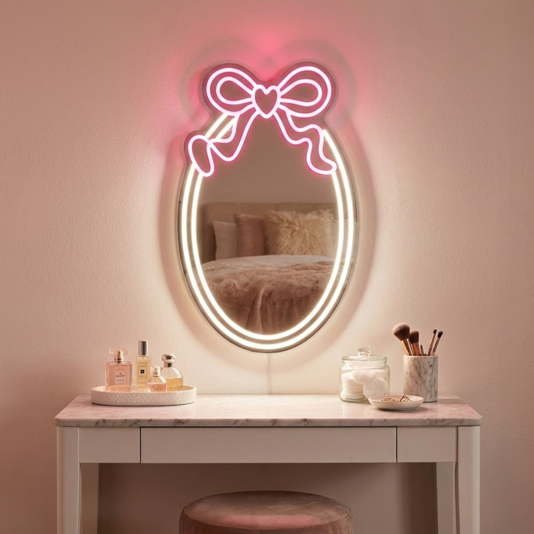 Neon Bow Illuminated Wall Mirror