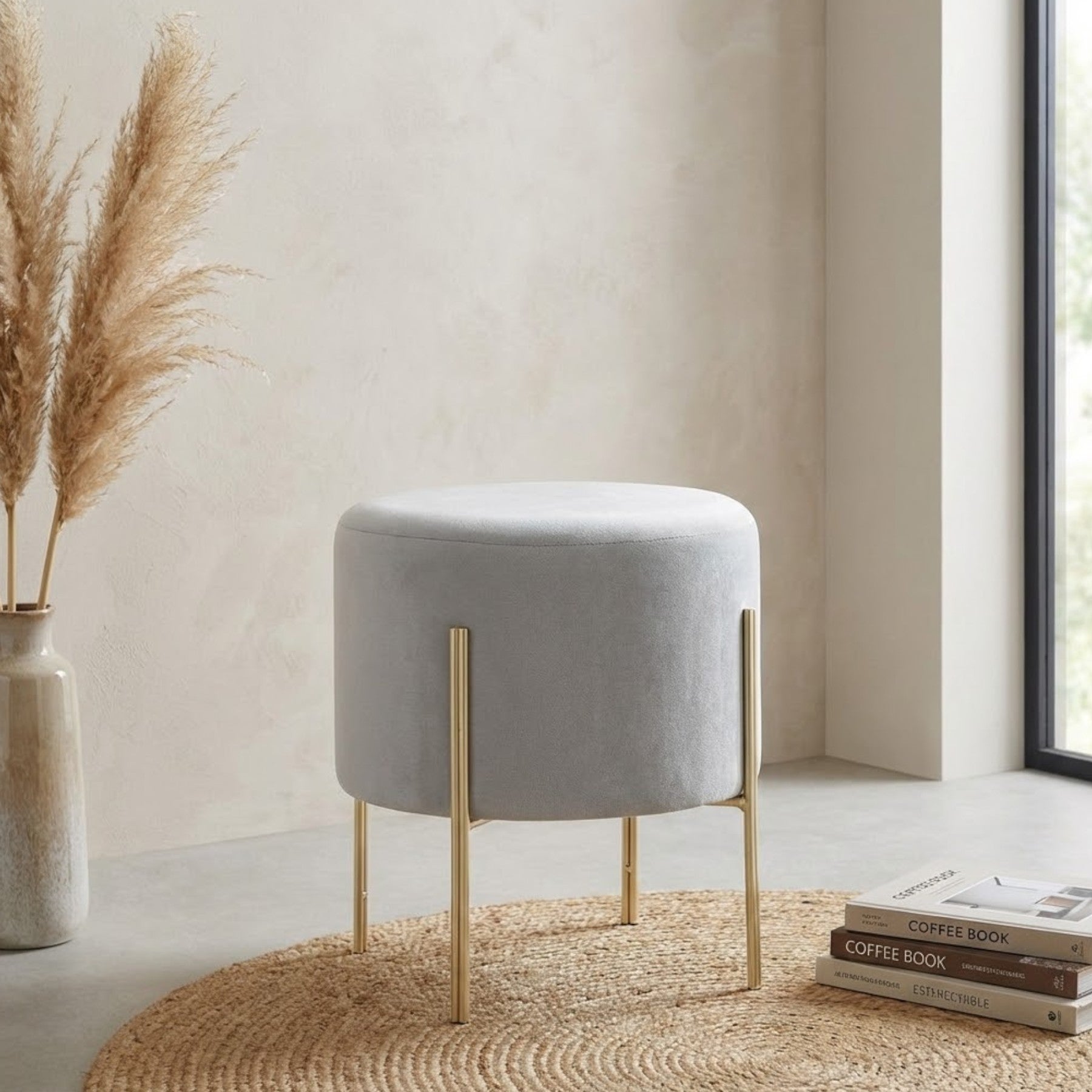 Hayes Round Grey Velvet Stool