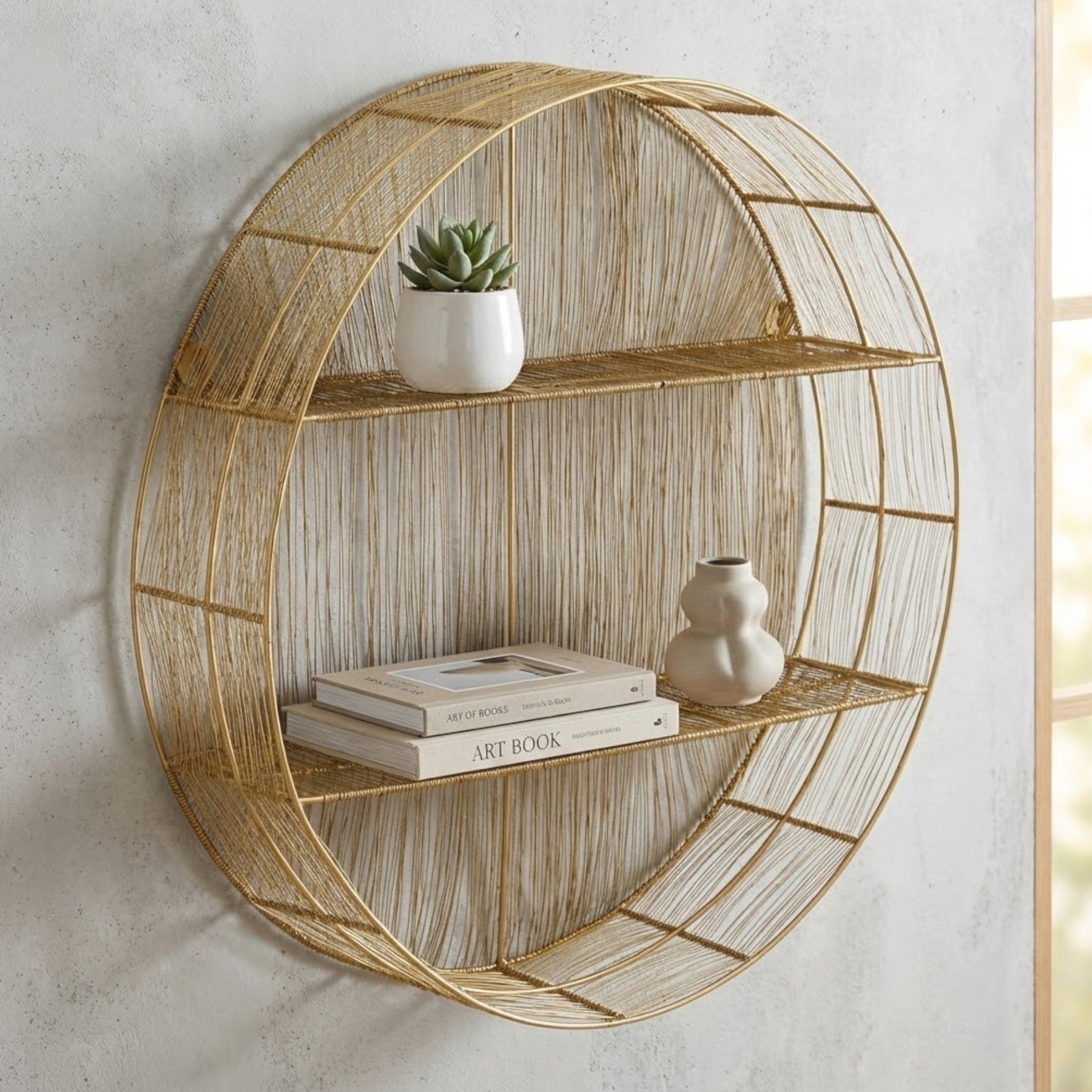 Enzo Gold Wire Round Wall Shelf