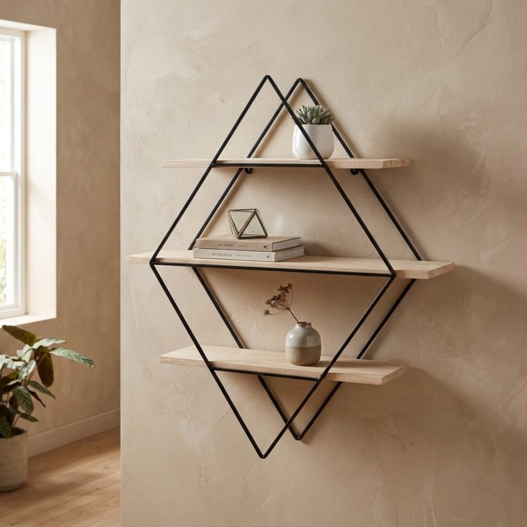 Brixton 3 Tier Rhombus Wall Shelf