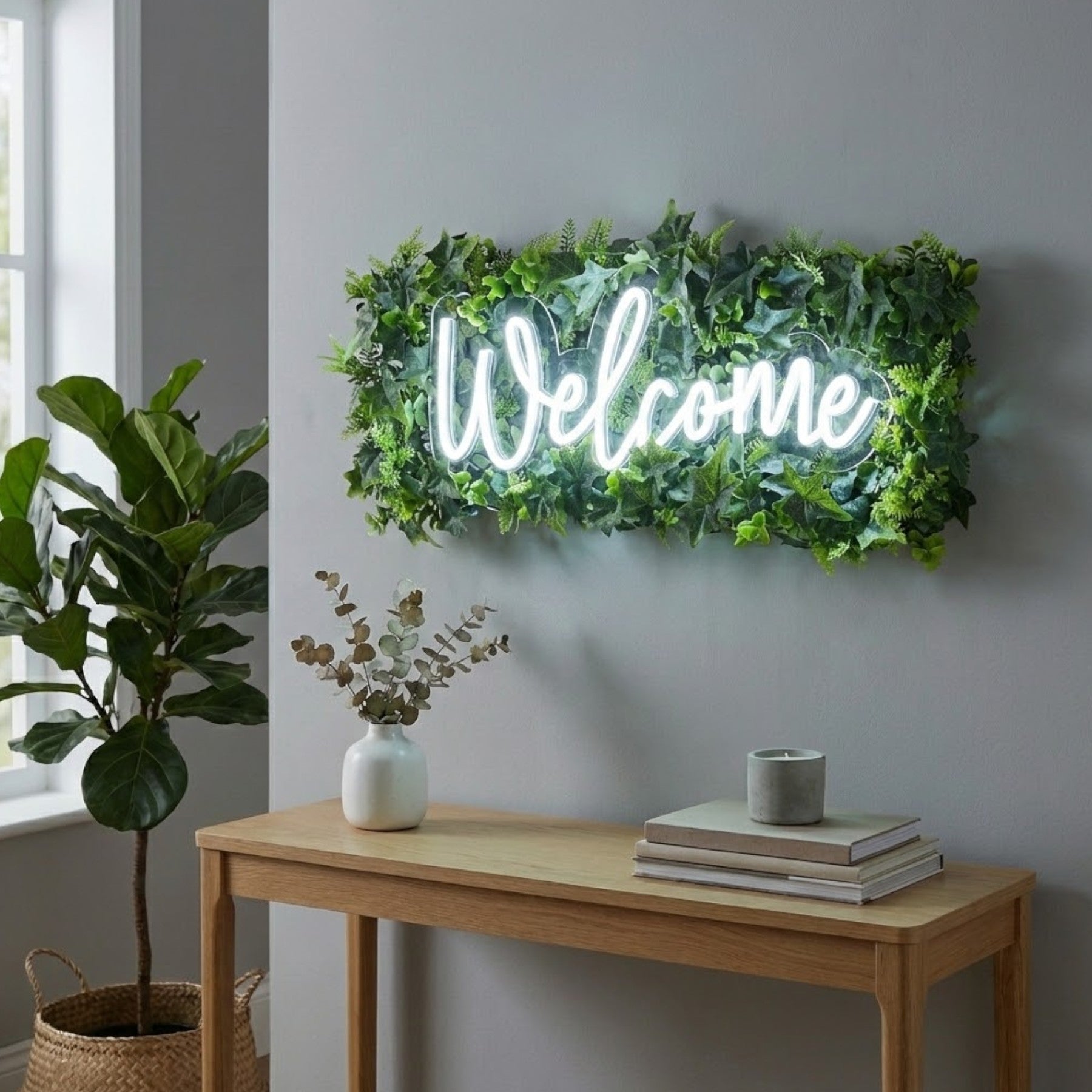 Faux Greenery Neon LED Welcome Sign