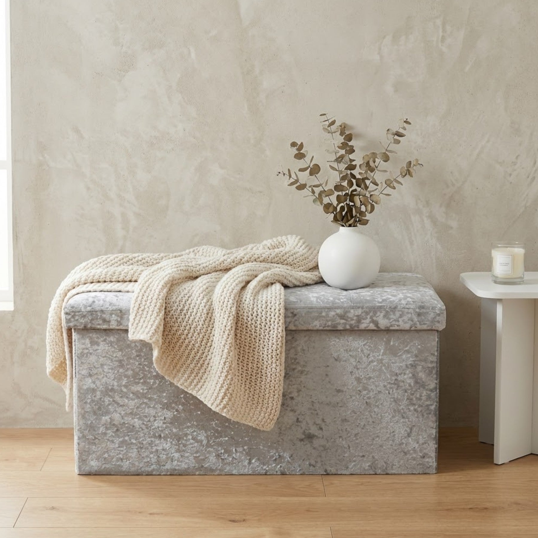 Crushed Velvet Grey Ottoman Storage