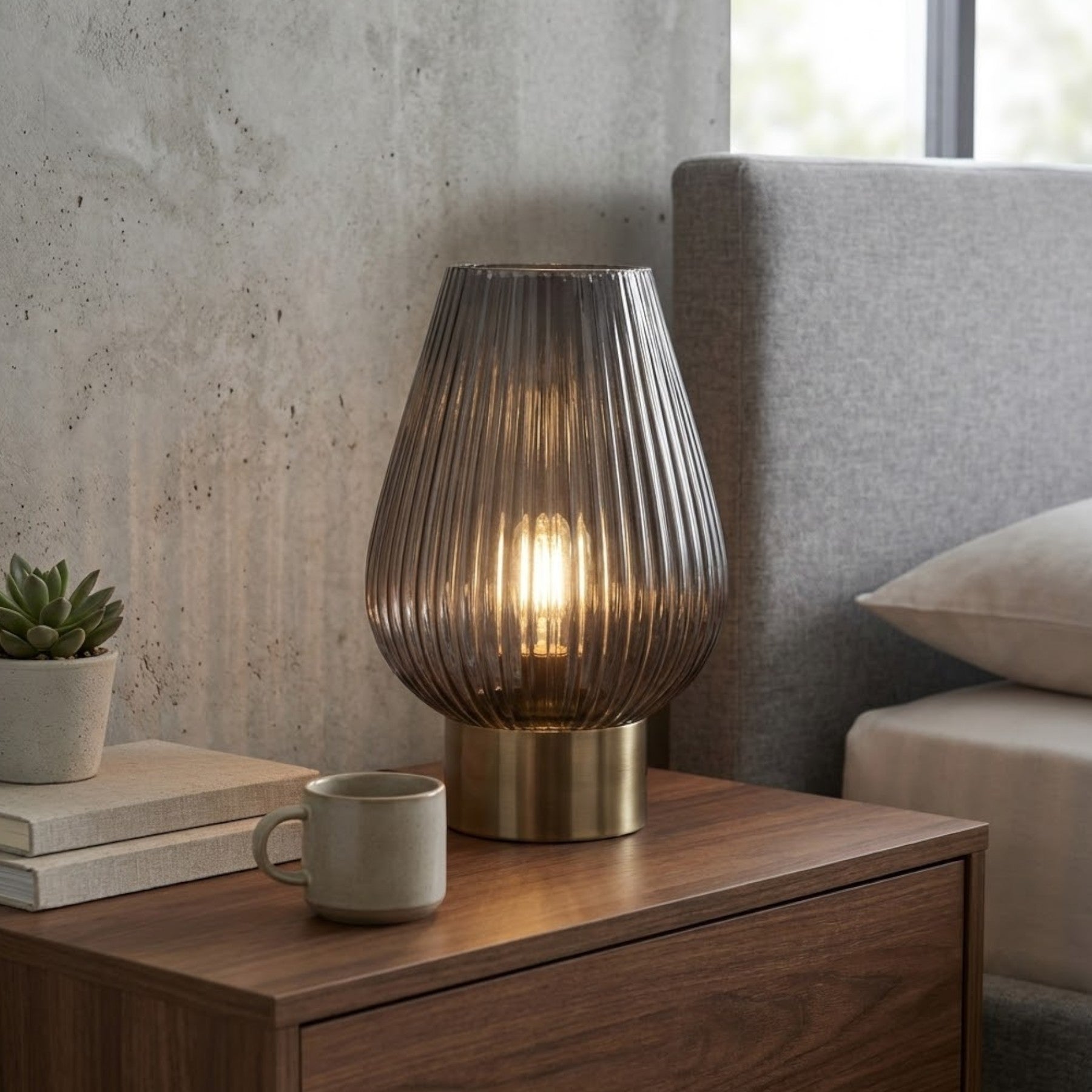 Relica Footed LED Glass Ridged Lamp