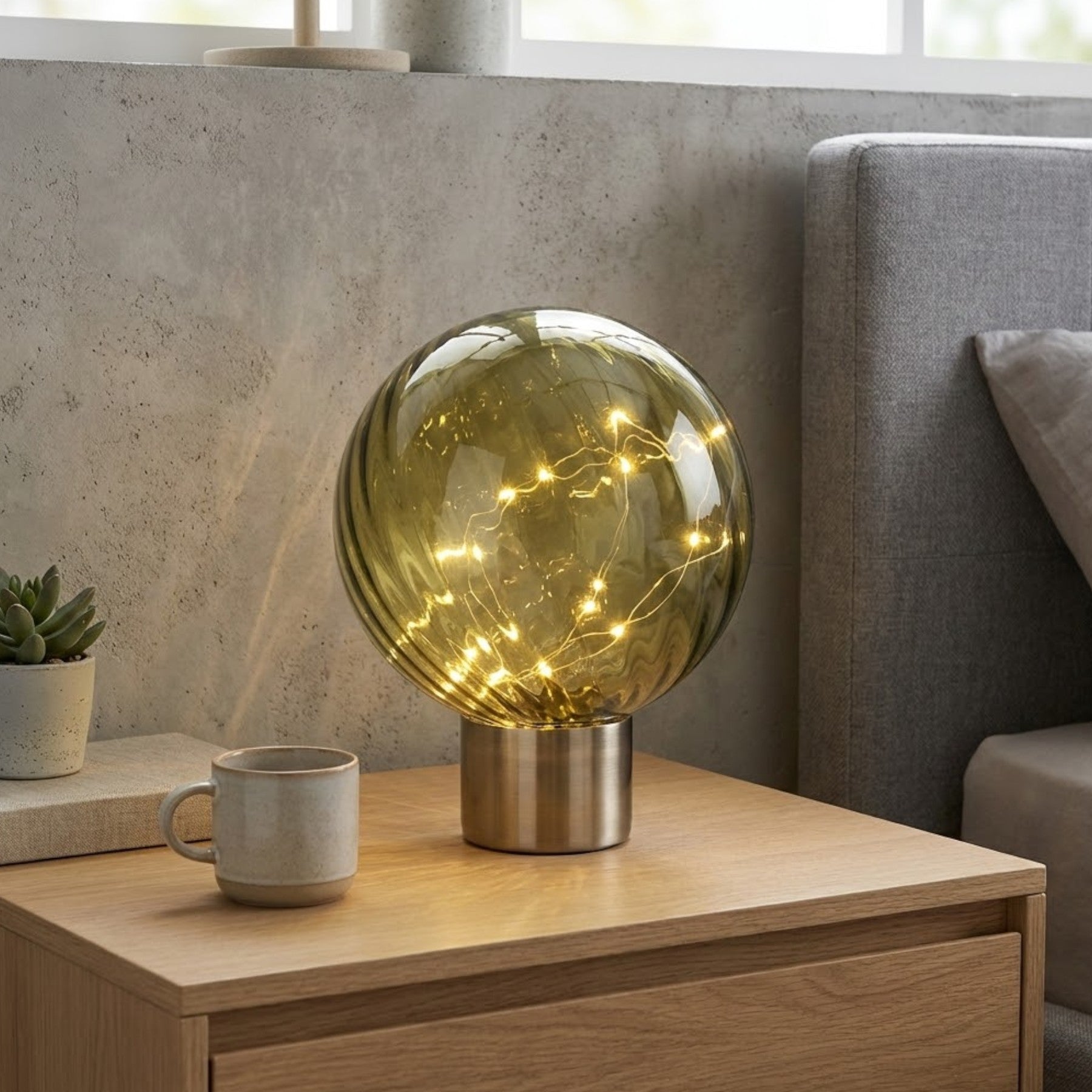 Emerald Swirl Glass Ball Table Lamp