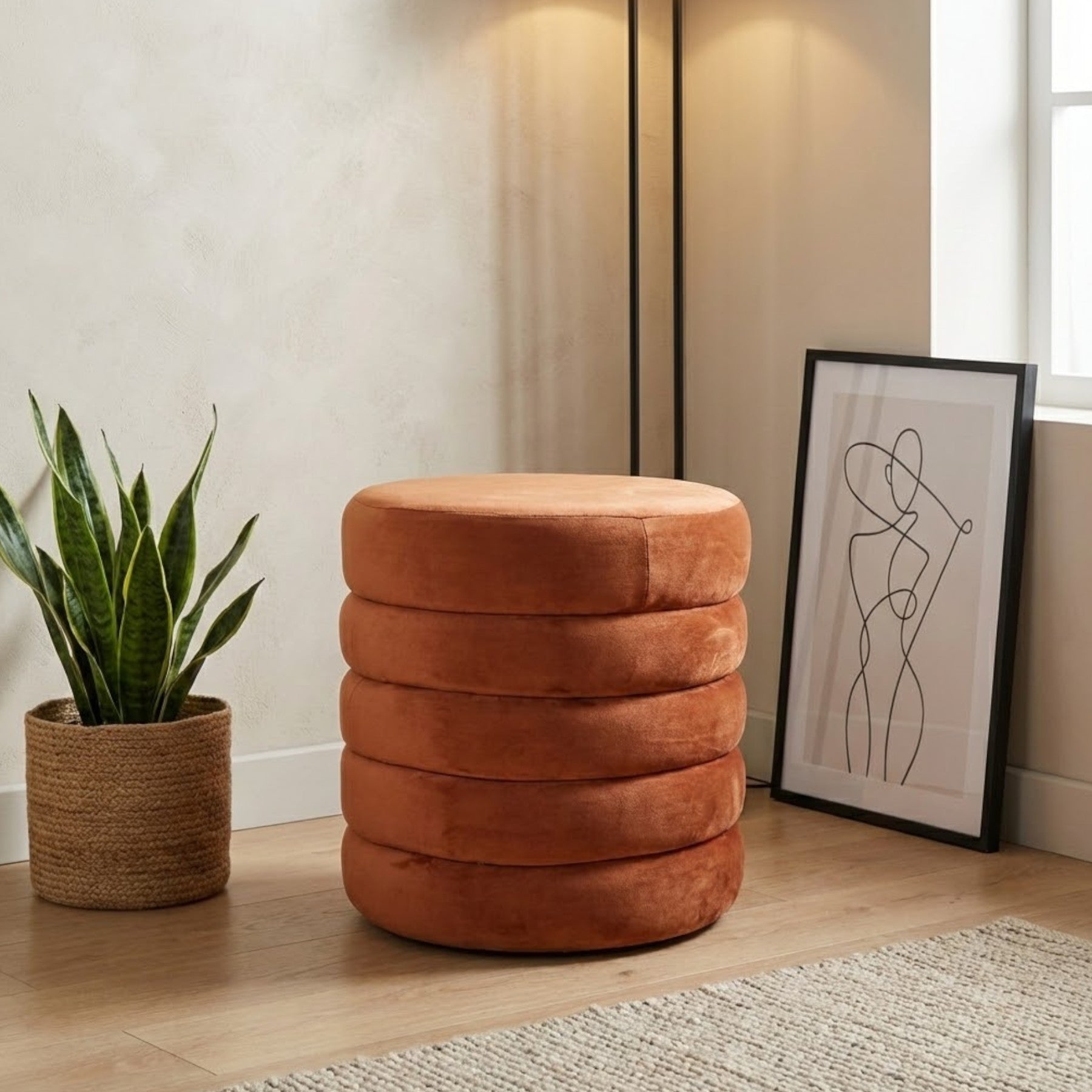 Noe Velvet Terracotta Storage Stool