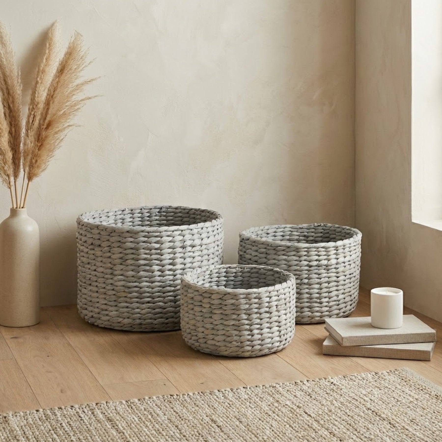 Trio Woven Grey Storage Baskets