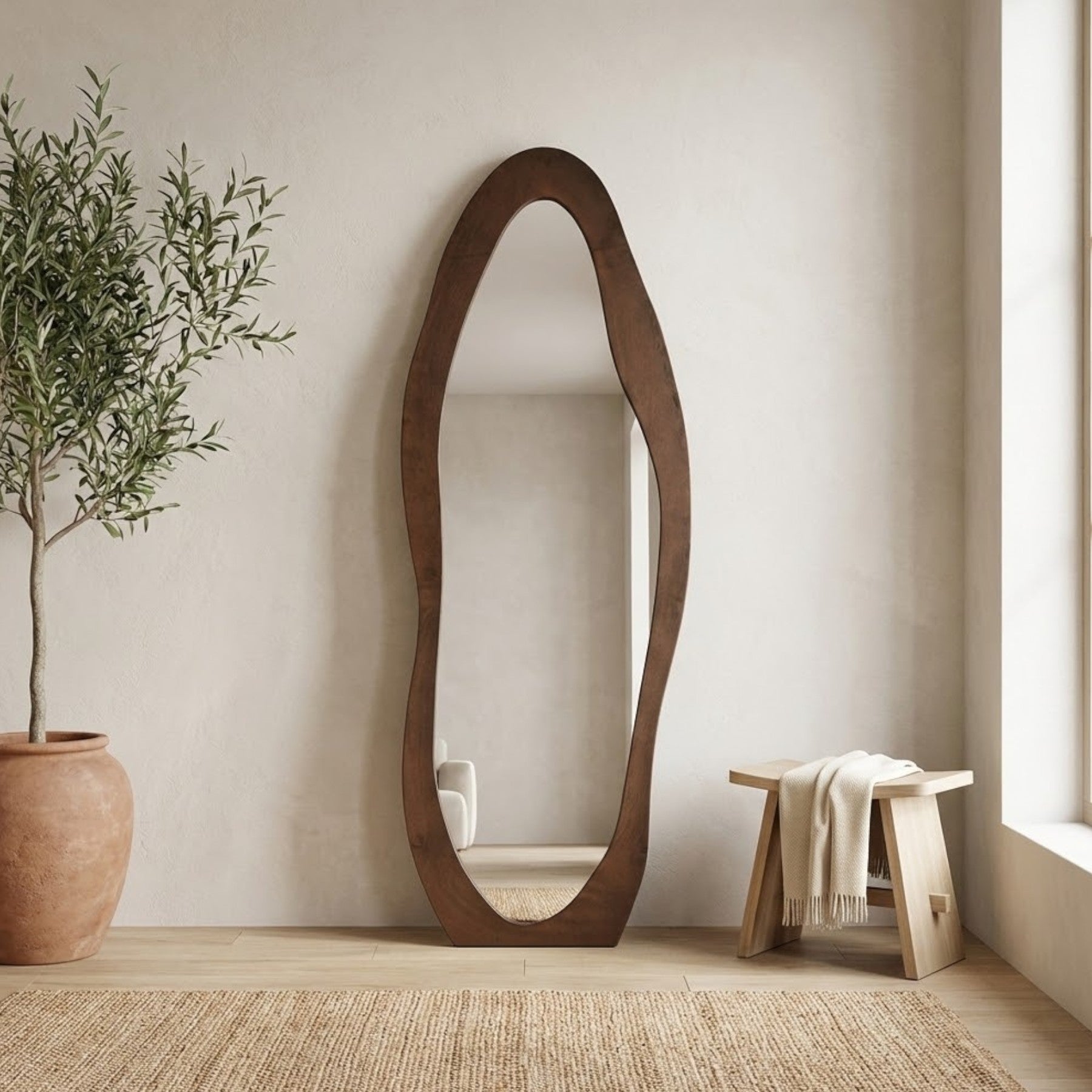 Osmose Brown Waved Velvet Full Length Mirror