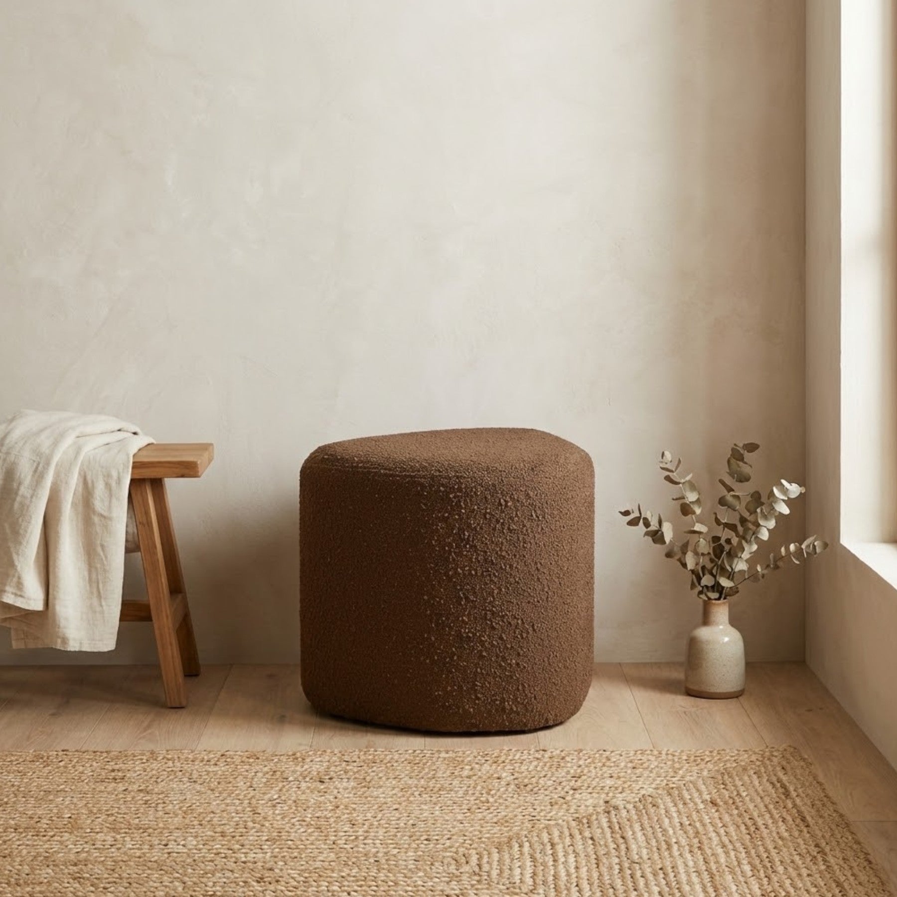 Eve Chocolate Boucle Fabric Stool