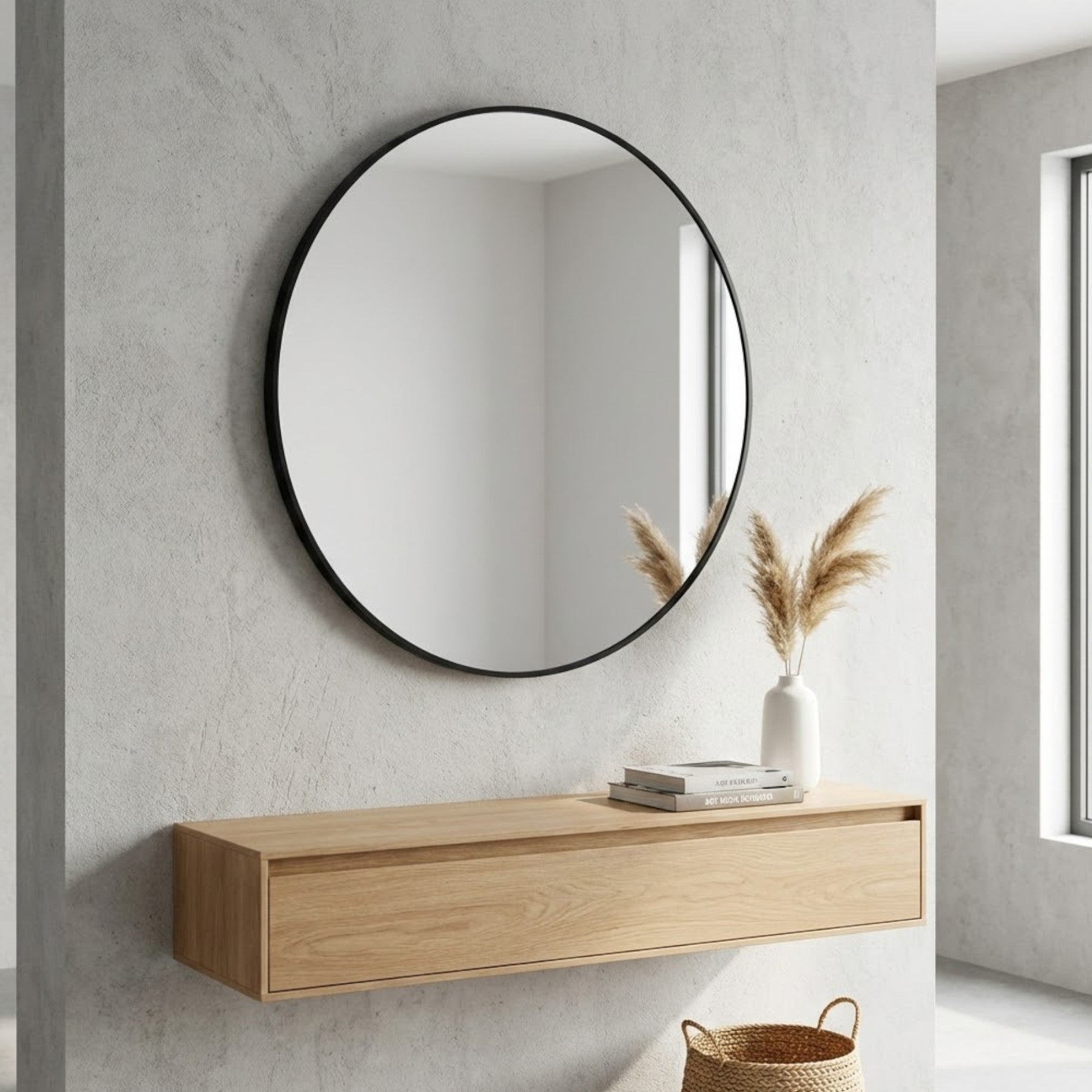 Relica Large Round Black wall Mirror