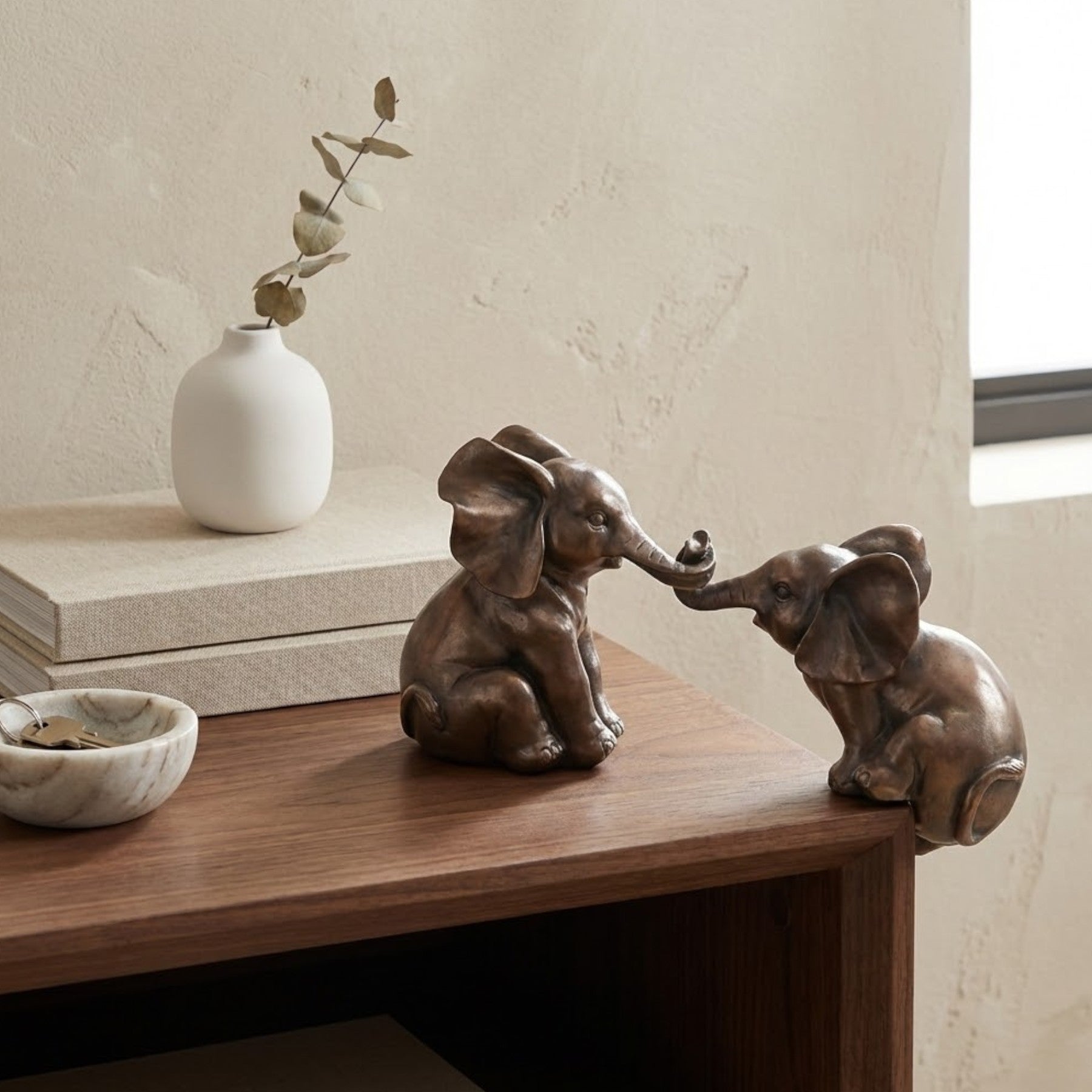 Bronze Pair Elephants Playing Ornament