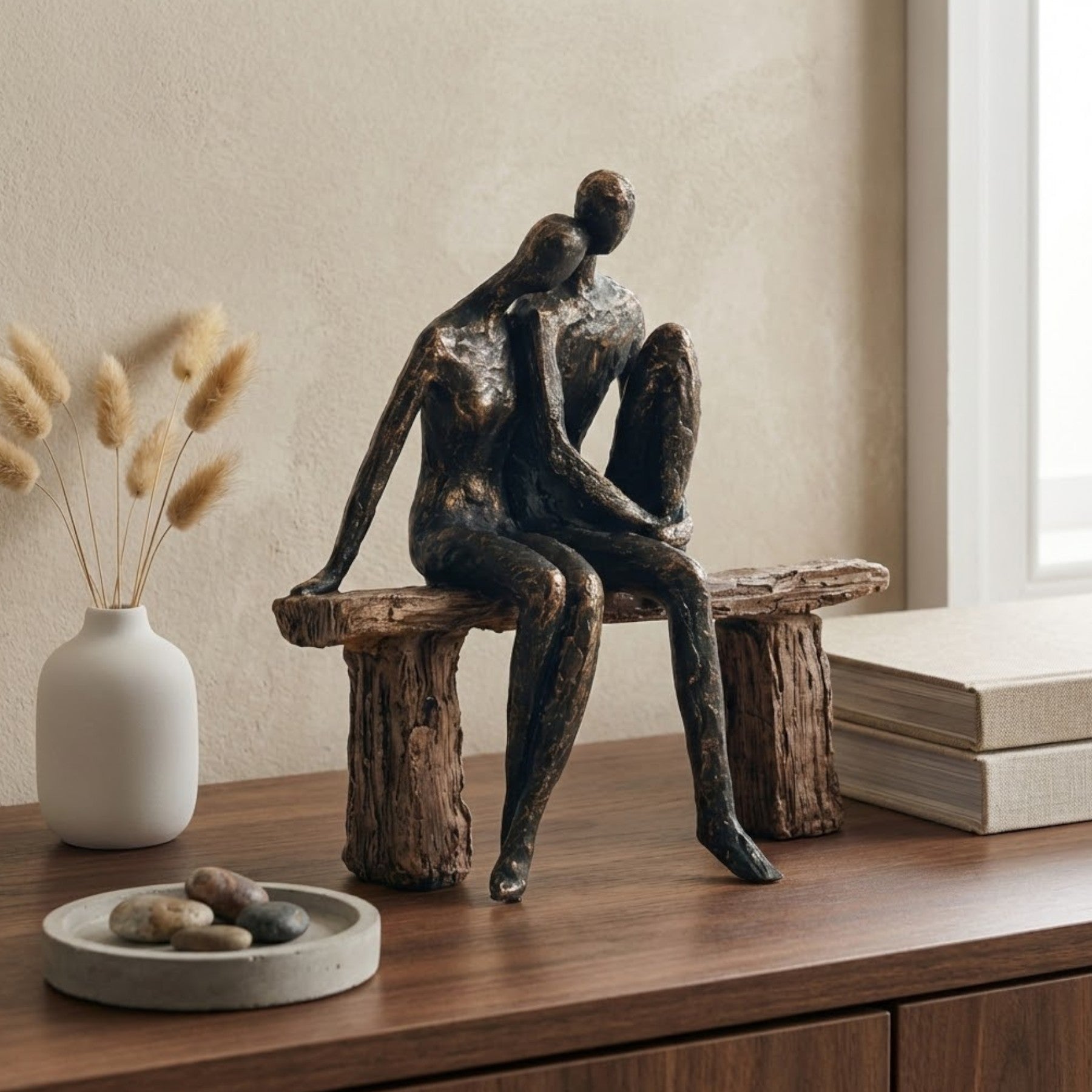 Bronze Couple On Bench Structure