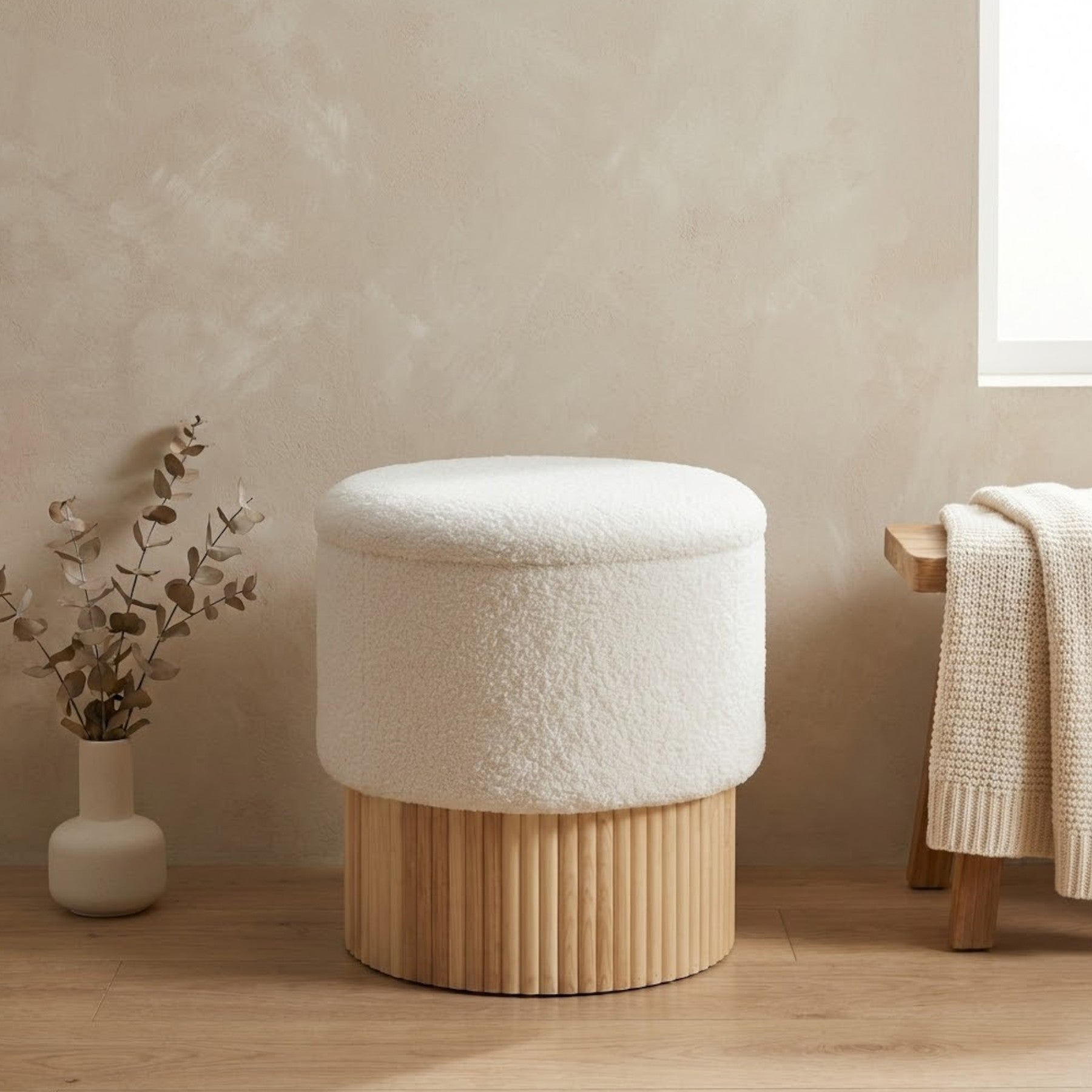 Maison Boucle Wood Storage Stool