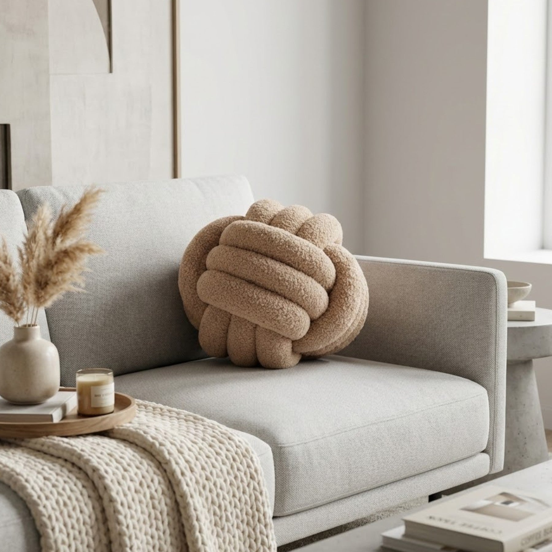 Large Taupe Teddy Knot Cushion
