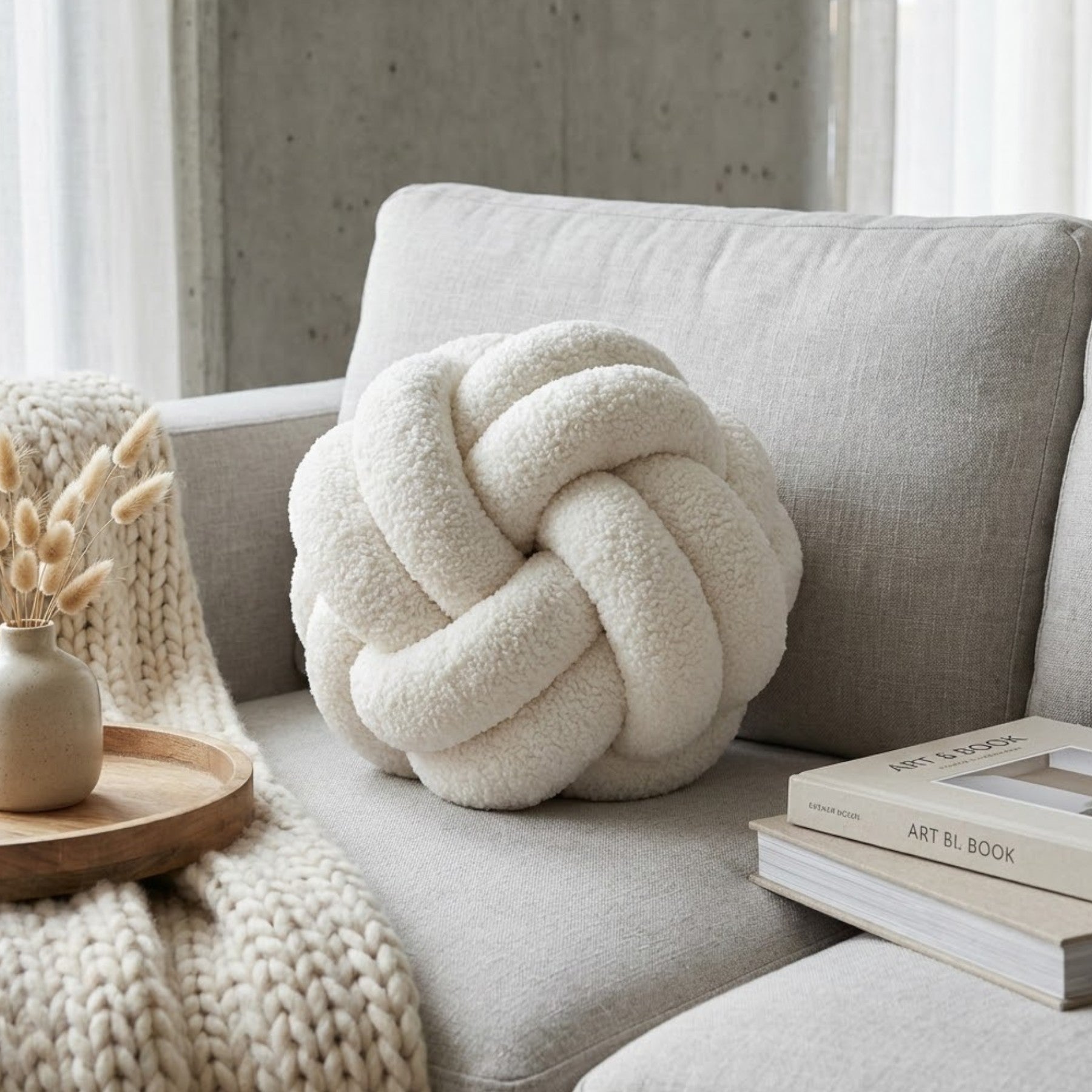 Large Blanc Teddy Knot Cushion