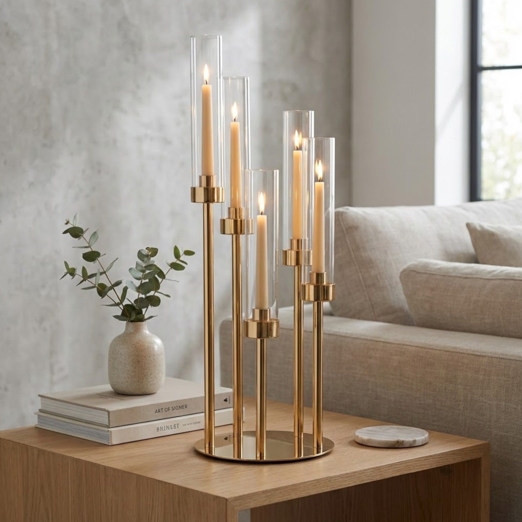 Maison Tube Glass Candle Holder Centrepiece