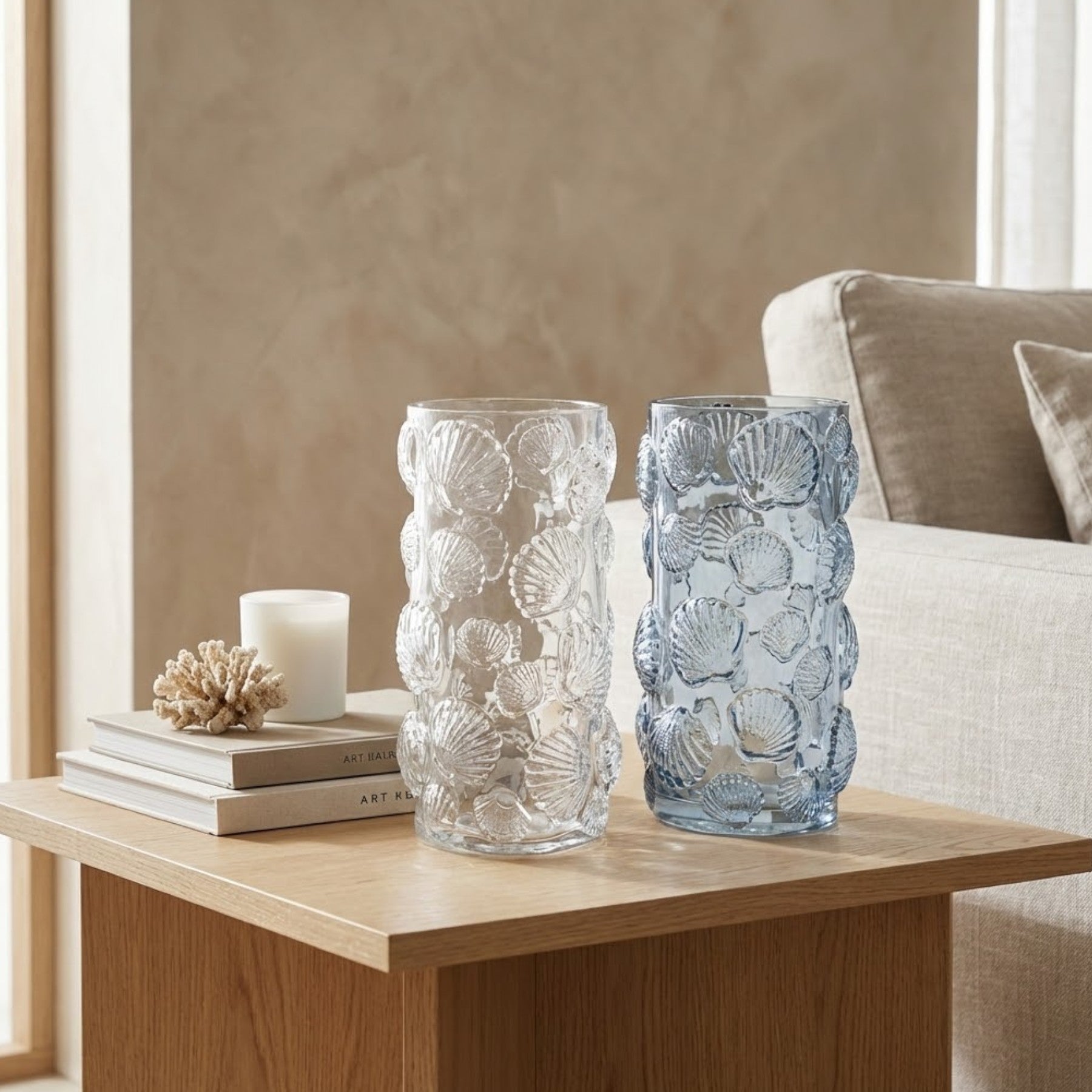 Duo Embossed Glass Shell Vase