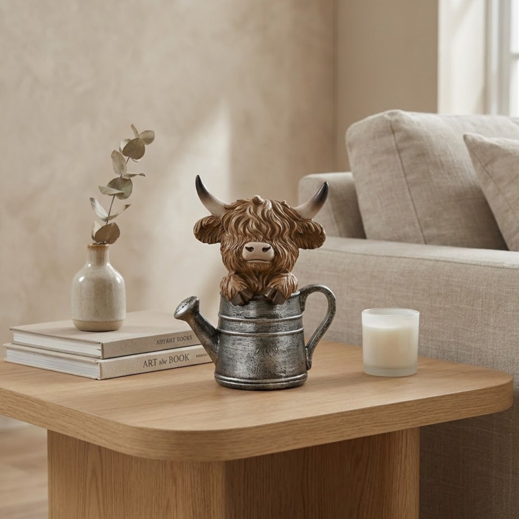 Highland Cow In Watering Can Ornament