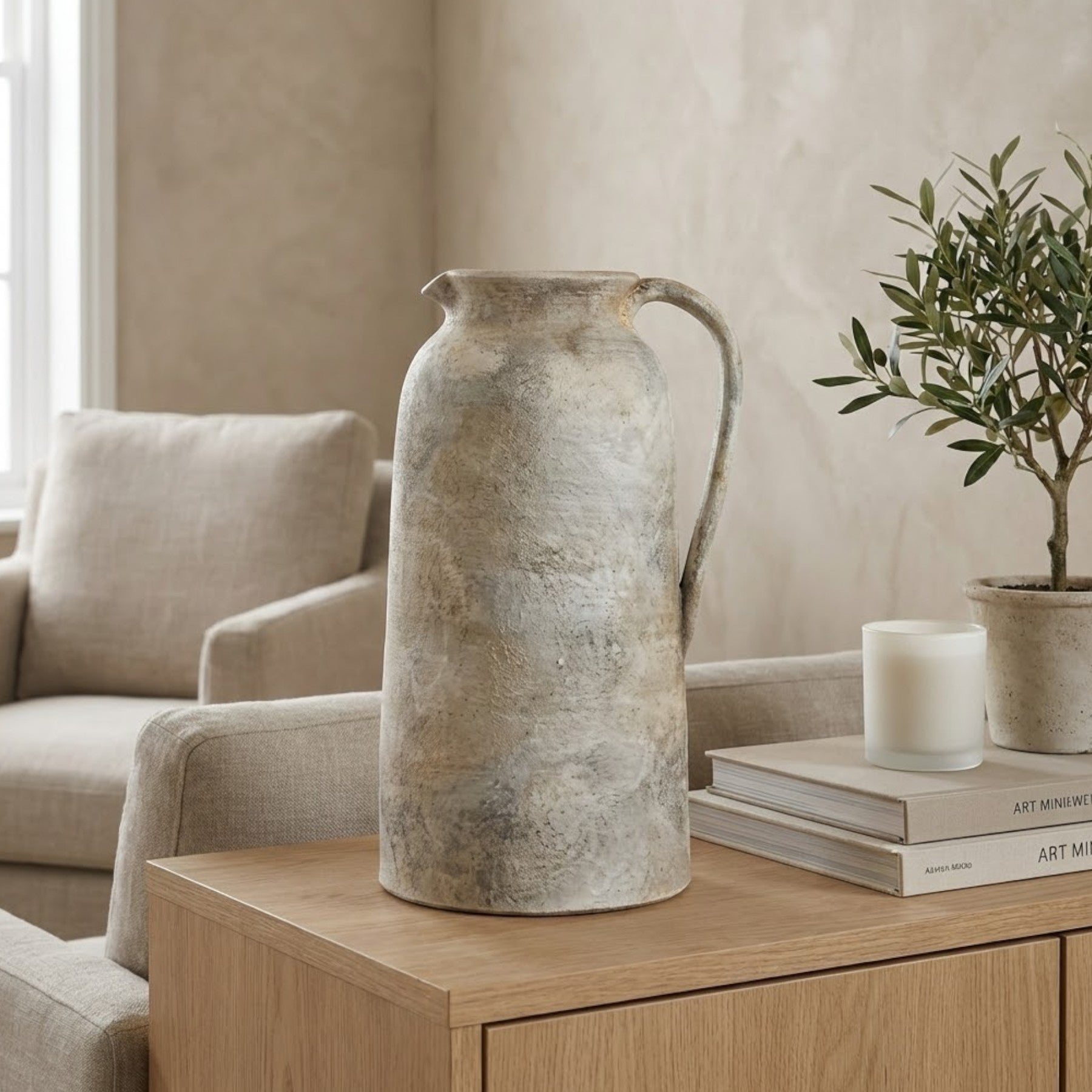 Immense Brushed Terracotta Jug Vase