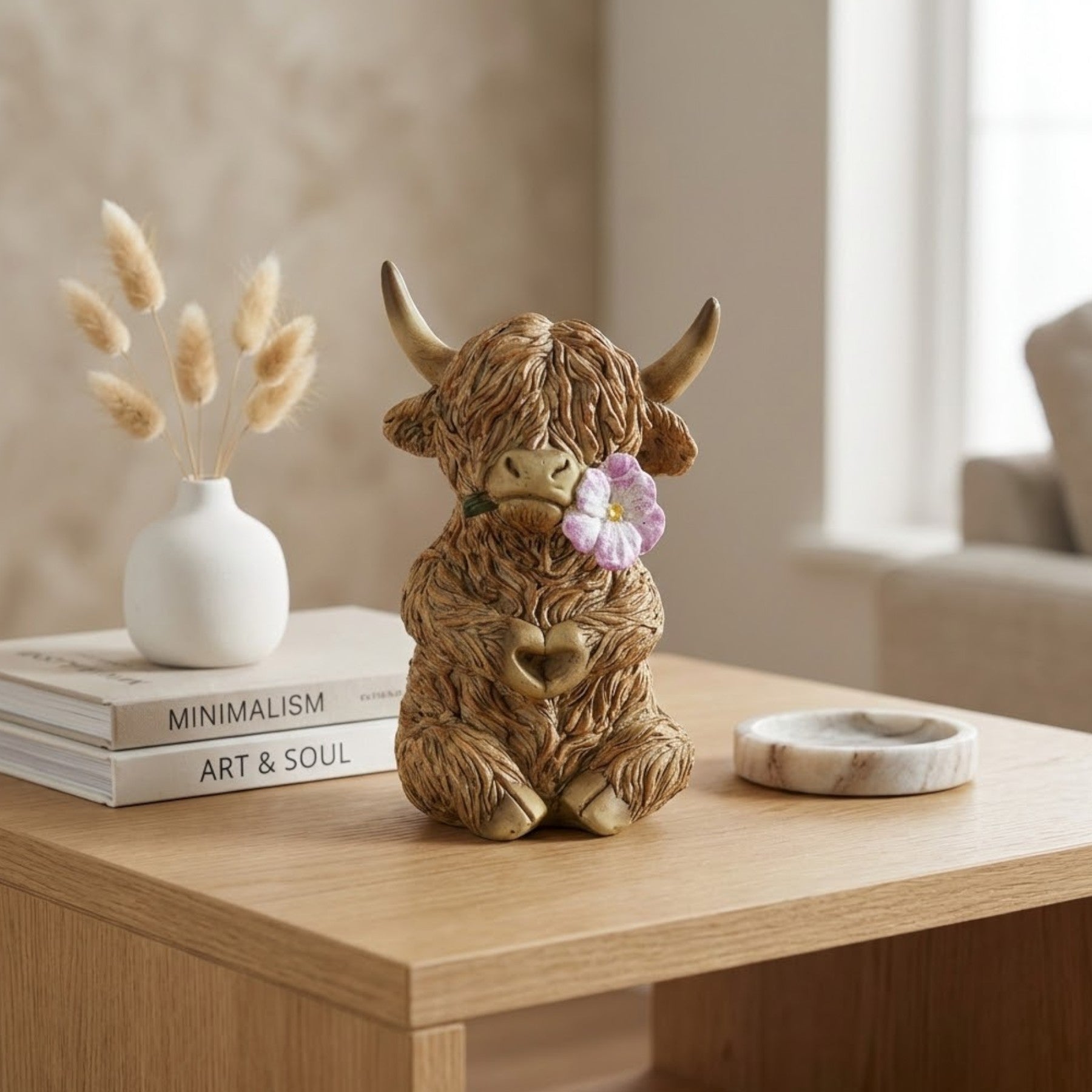 Sitting Highland Cow Flower Heart Ornament