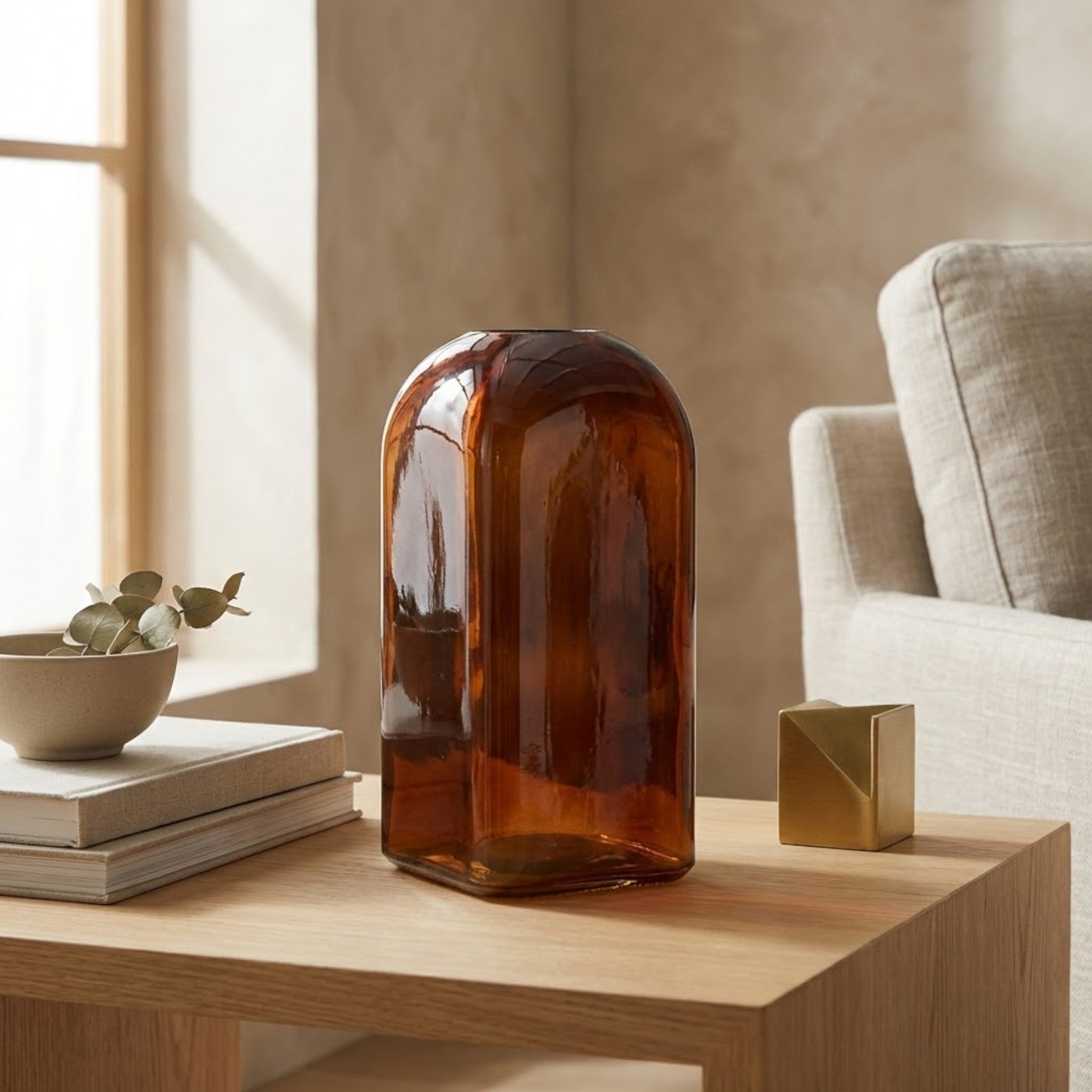 Burnt Amber Square Bottle Vase