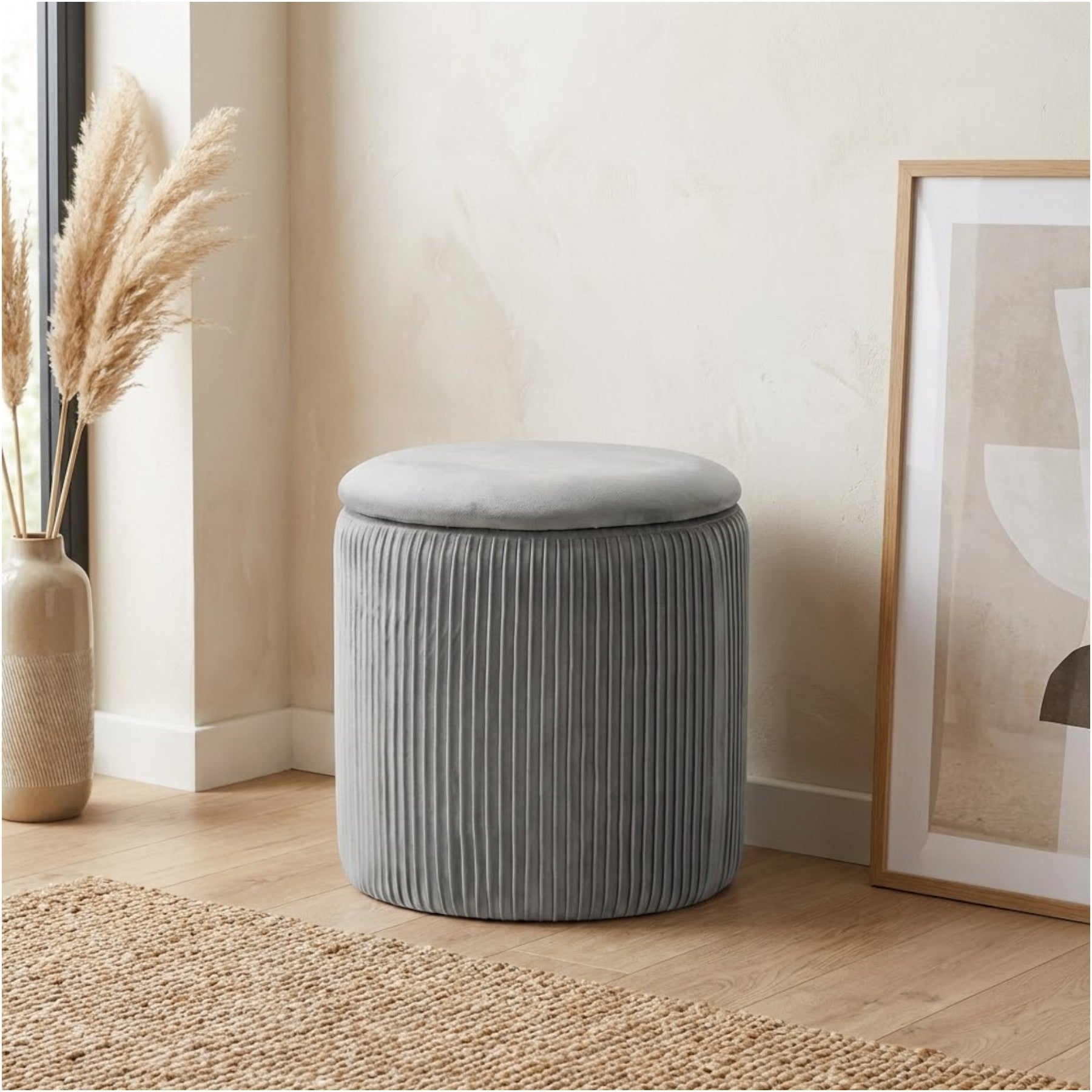 Relica Ribbed Charcoal Pouffe Stool