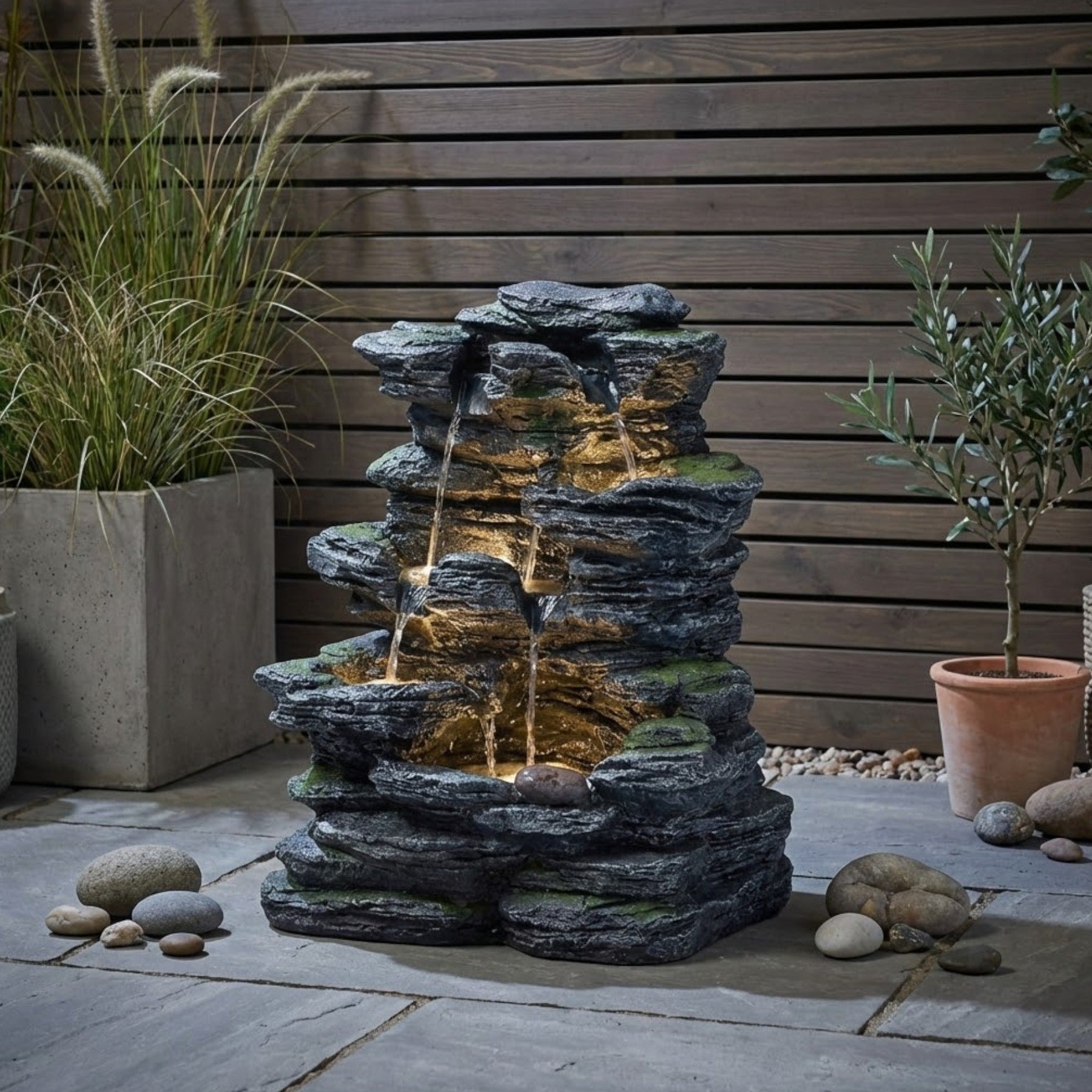 Lunaria Stacked Rocks LED Water Feature
