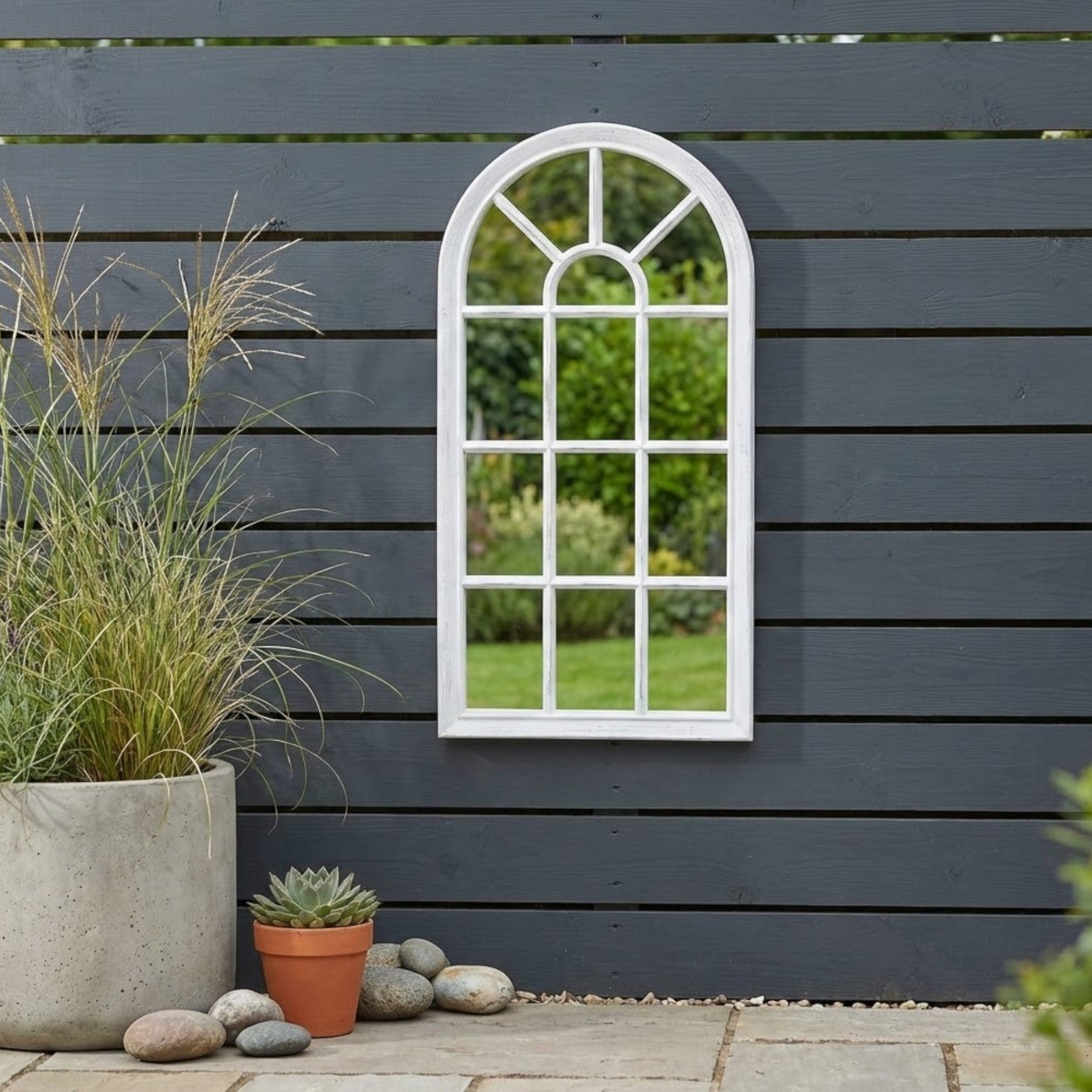 Lunaria White Arched Garden Mirror