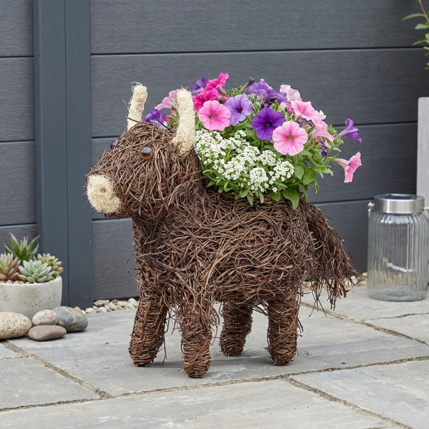Natural Rustic Highland Cow Planter