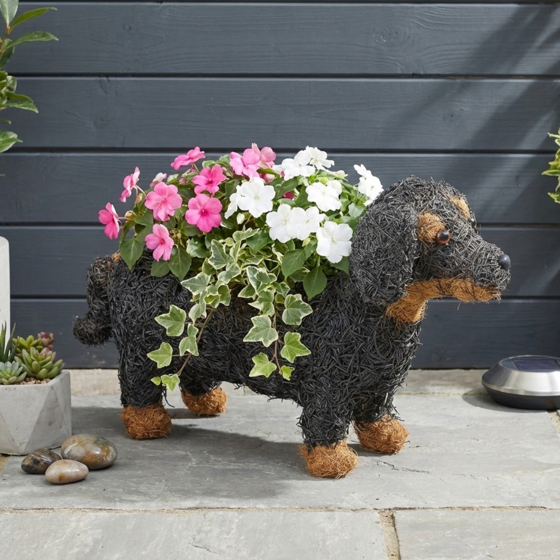 Natural Rustic Dachshund Dog Planter