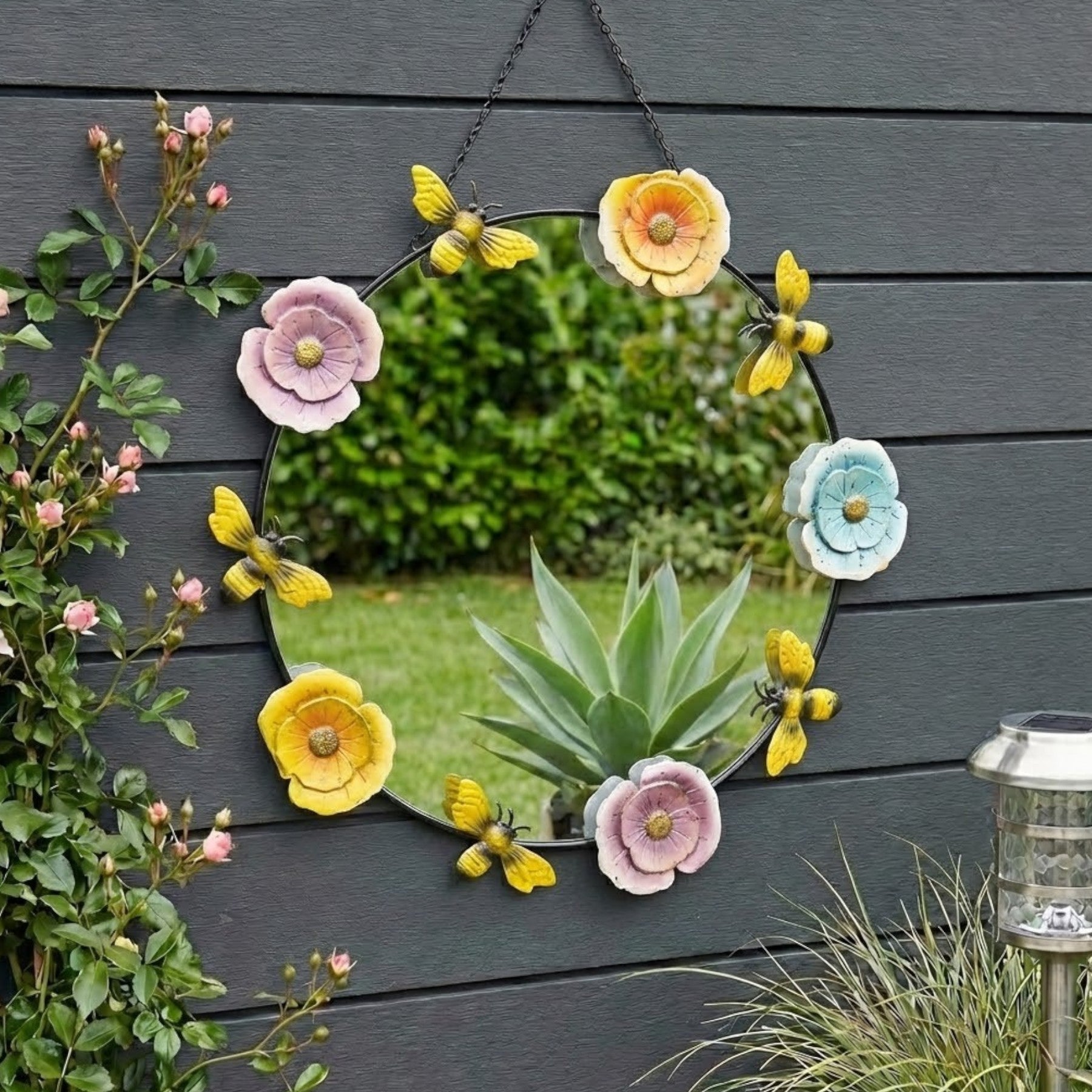 Hanging Floral Bumble Bee Garden Mirror