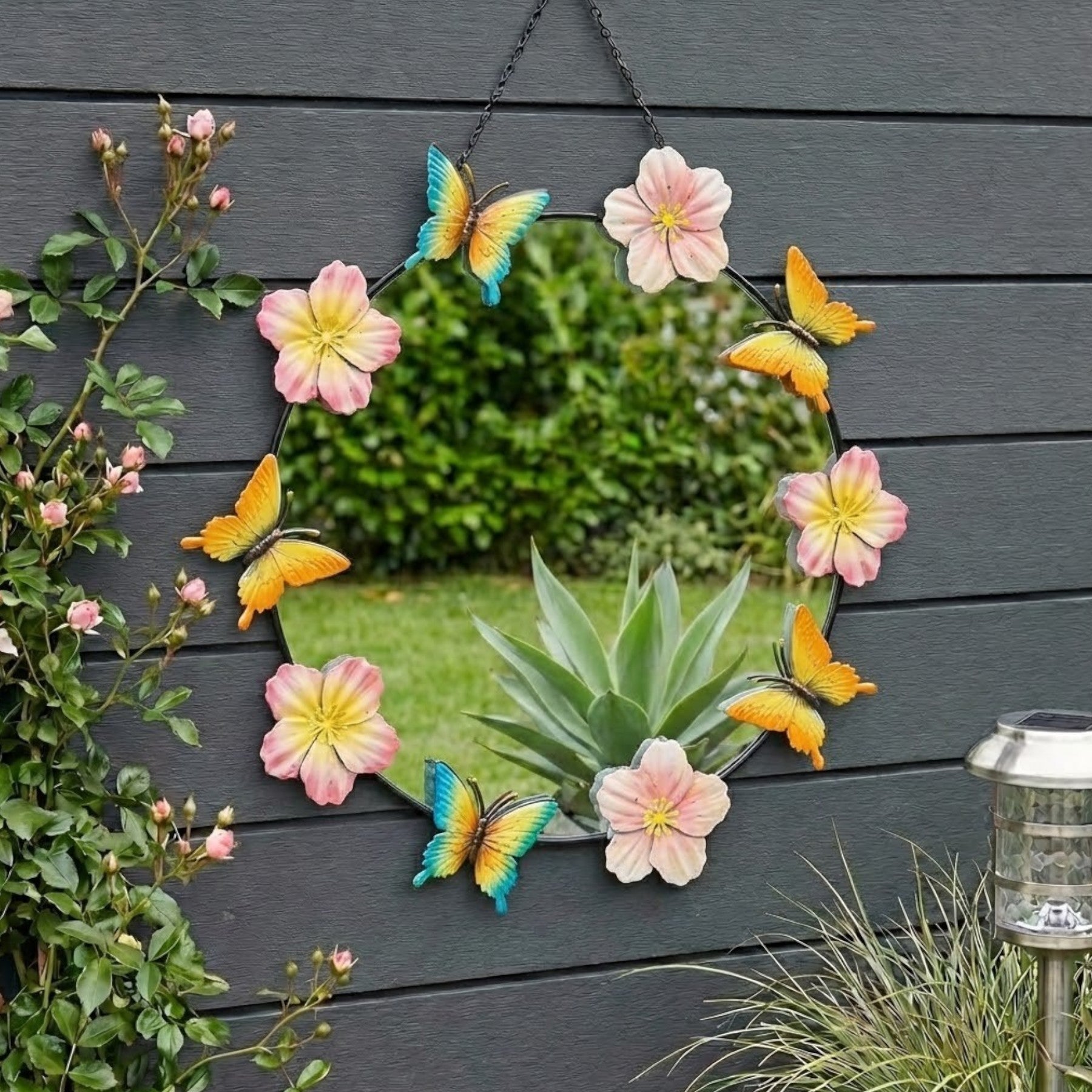 Hanging Floral Butterfly Garden Mirror