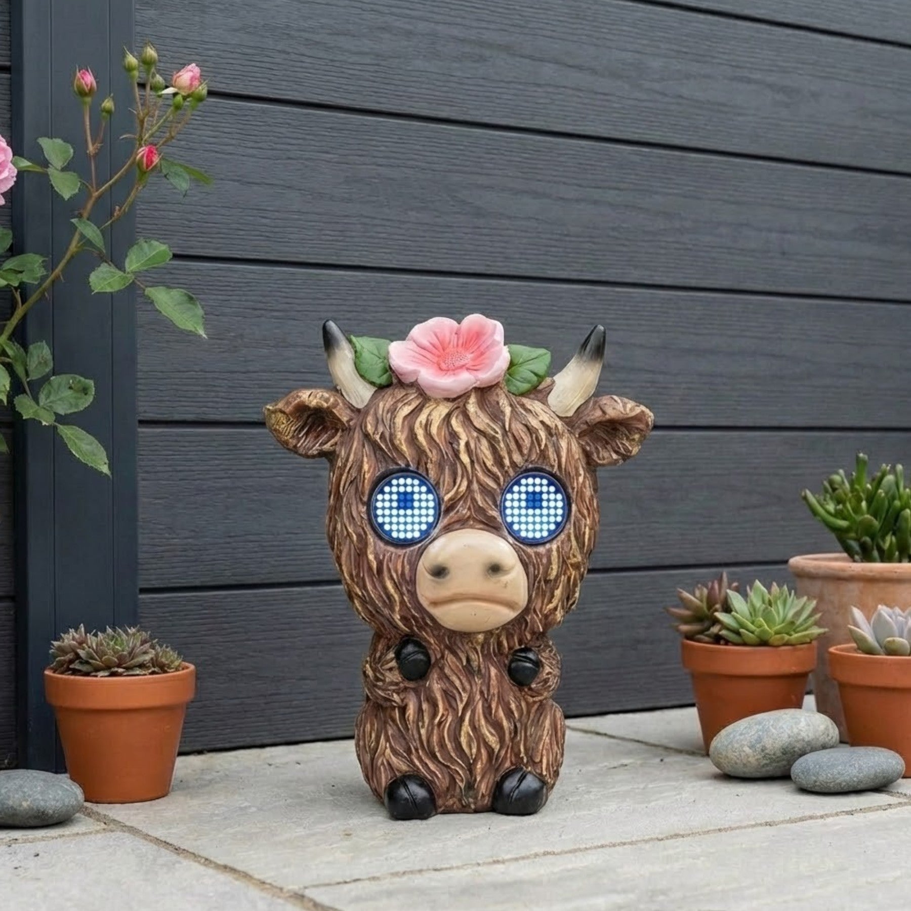 Solar Floral Highland Cow Moving Eyes