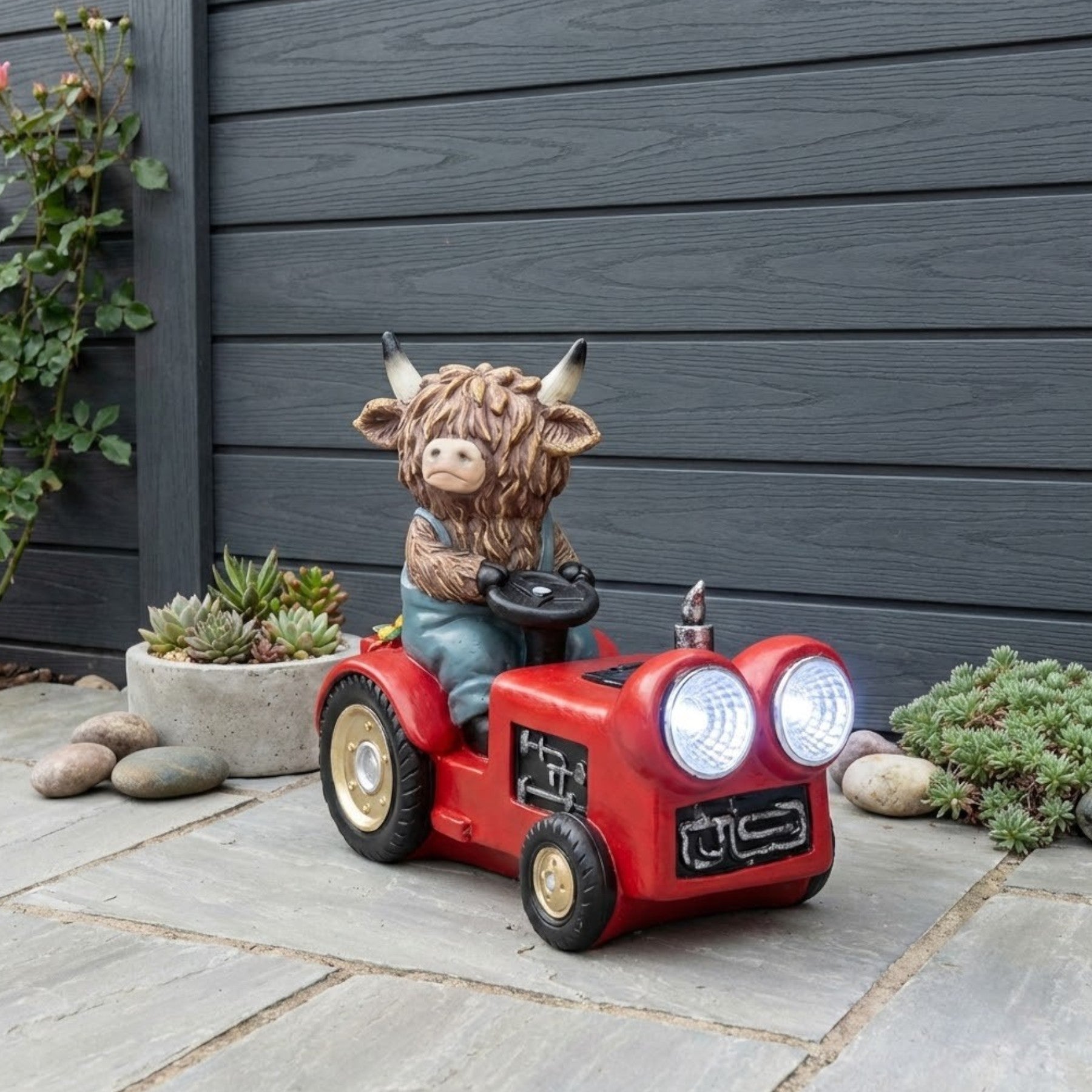 Highland Cow Driving Tractor Solar Light