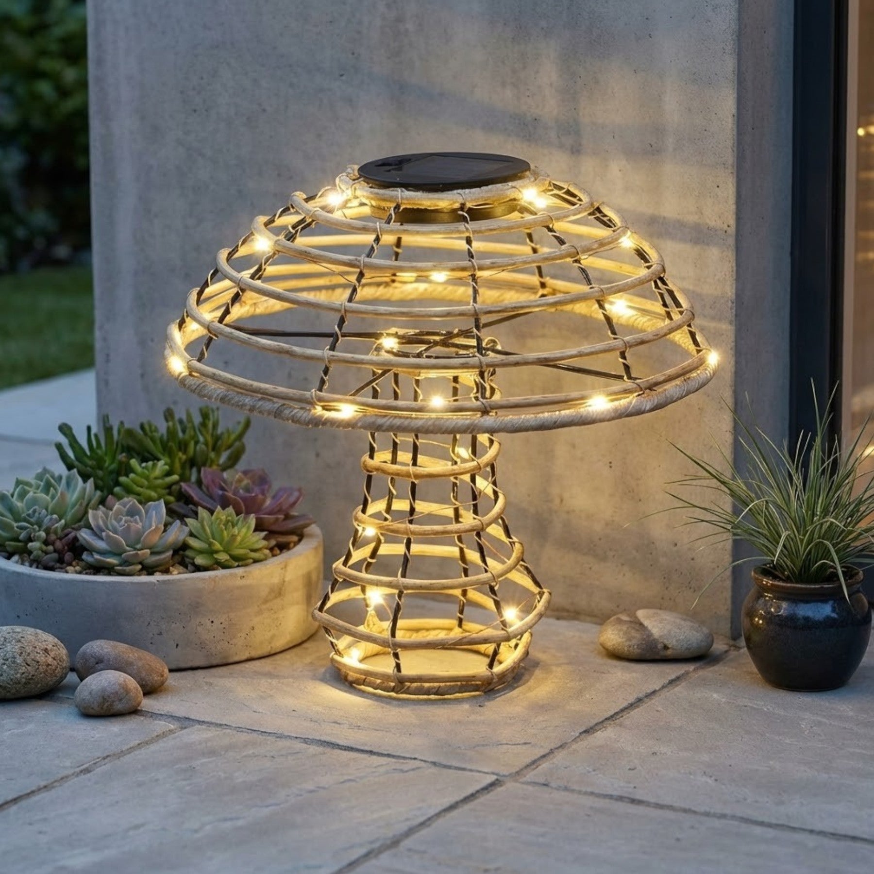 Lunaria Rattan Solar Mushroom Light