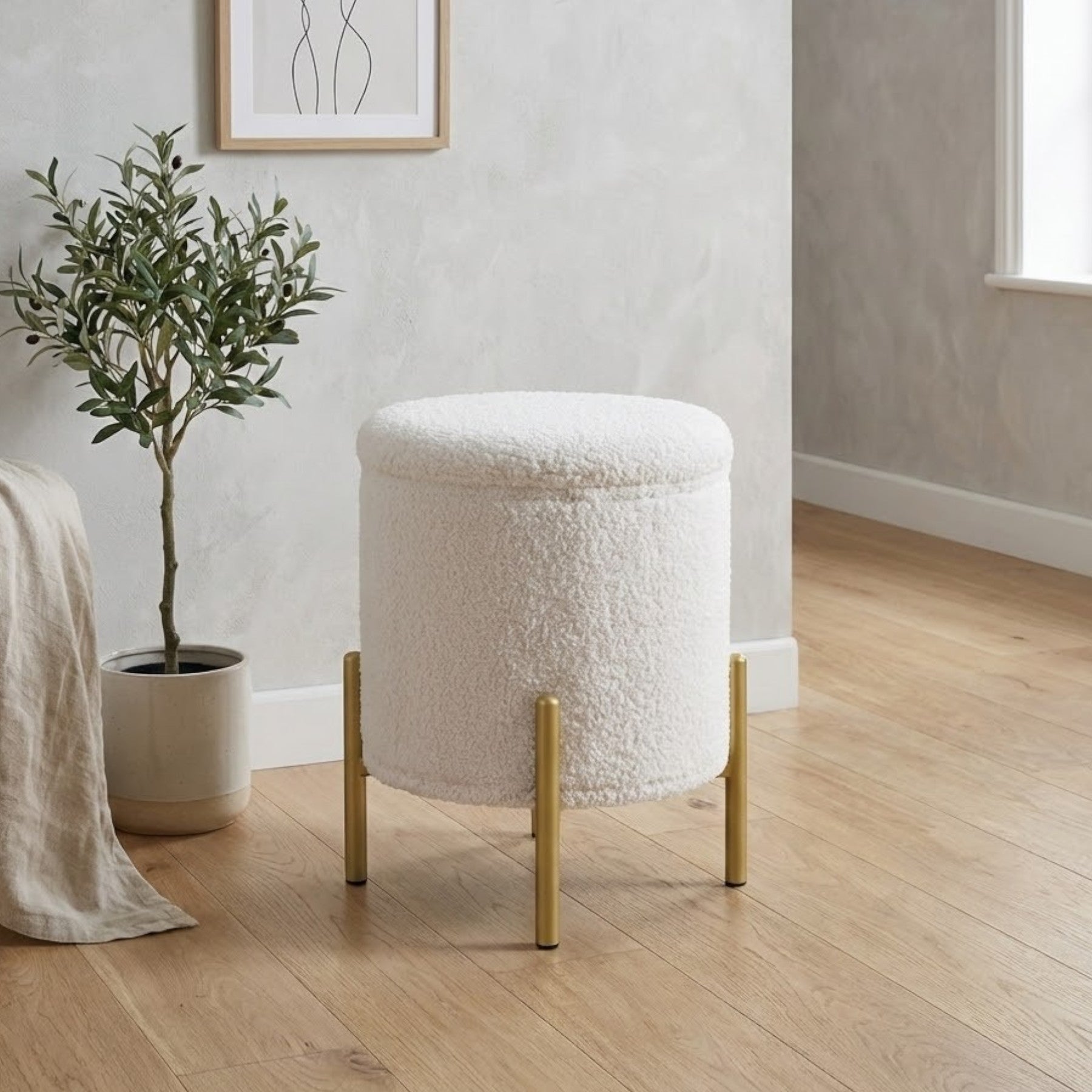 Hayes Boucle Blanc Ottoman Storage Stool