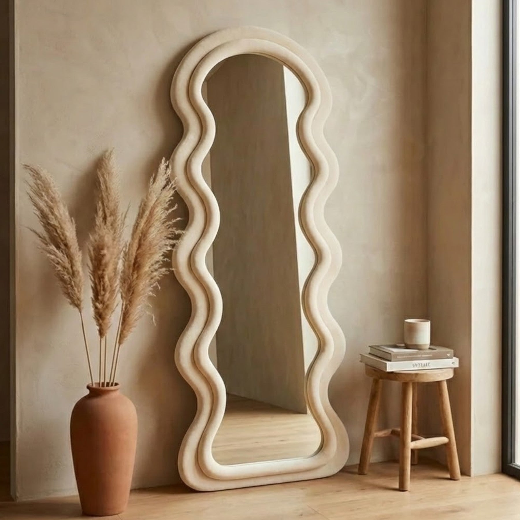Ecru Full Length Wavy Wall Mirror