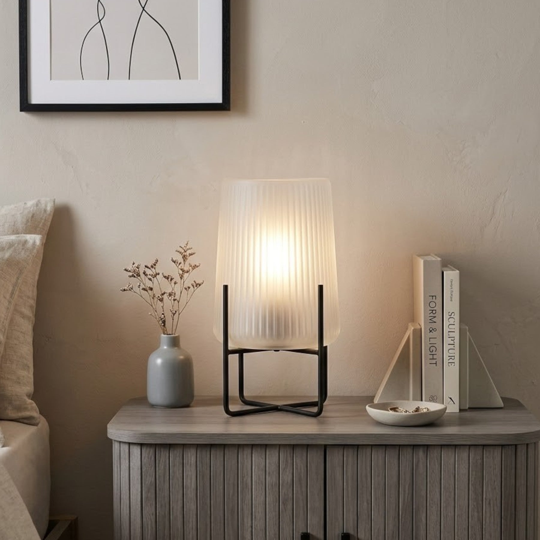 Evie Frosted White Lamp With Stand
