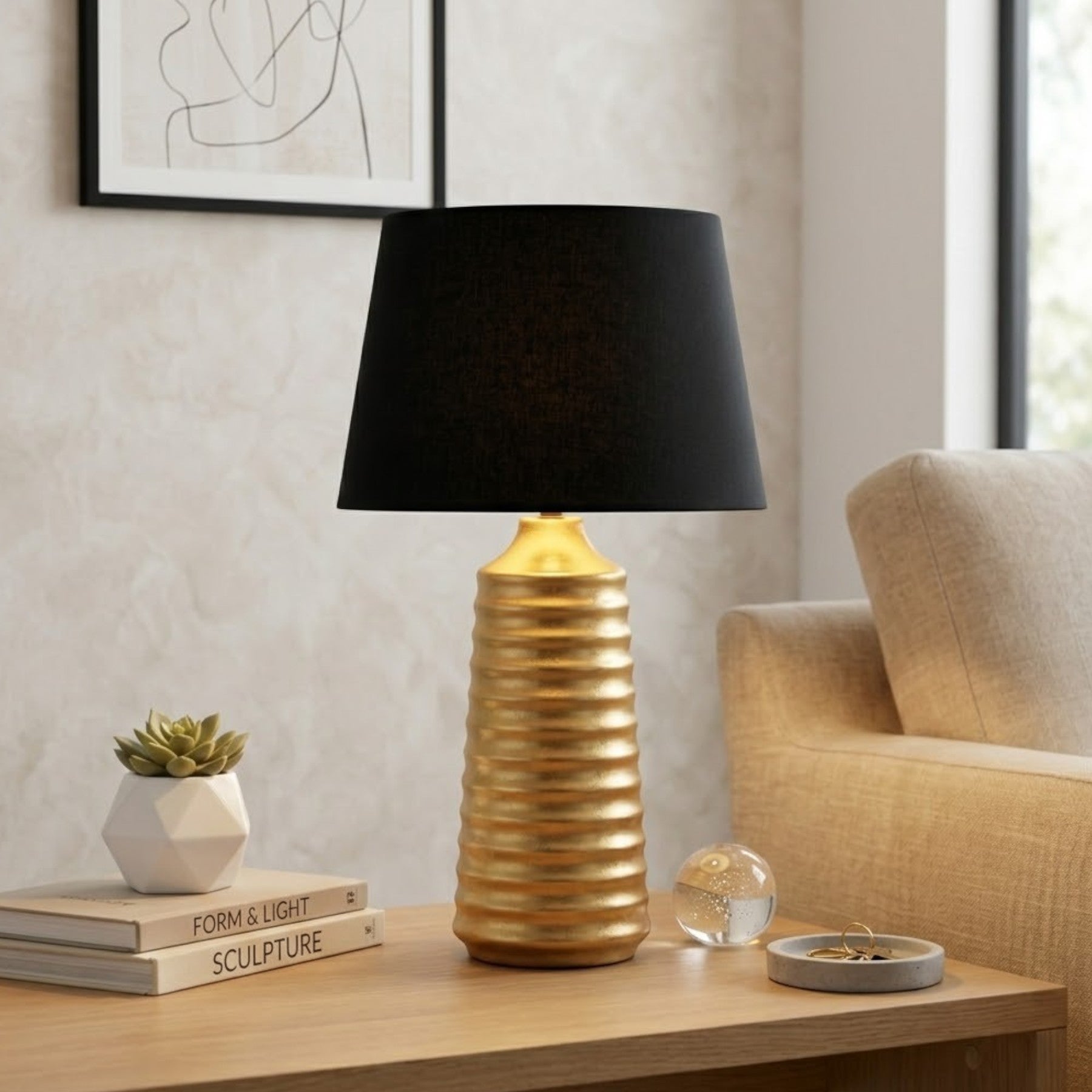 Relica Brushed Wave Gold Table Lamp