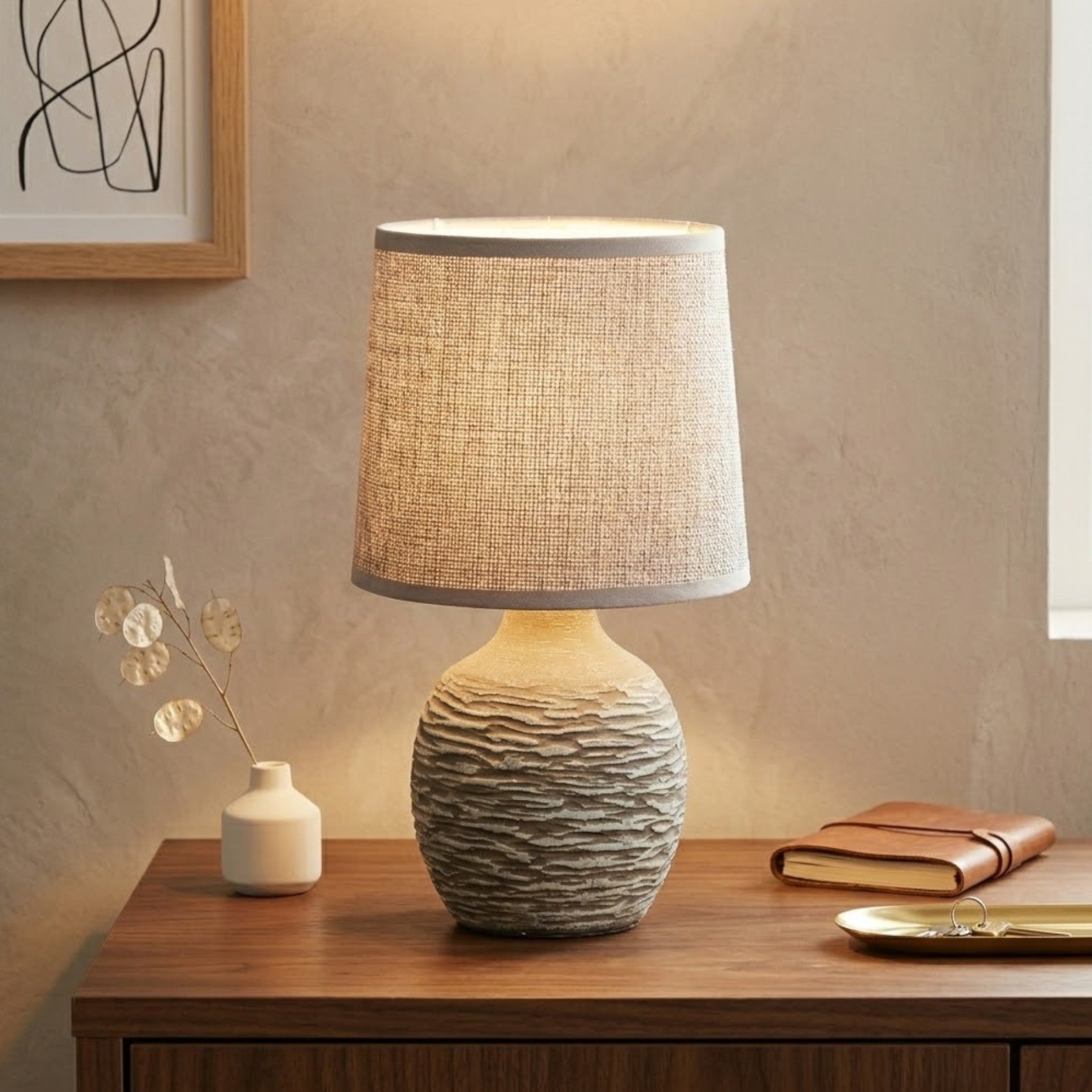 Relica Dark Grey Linen Table Lamp