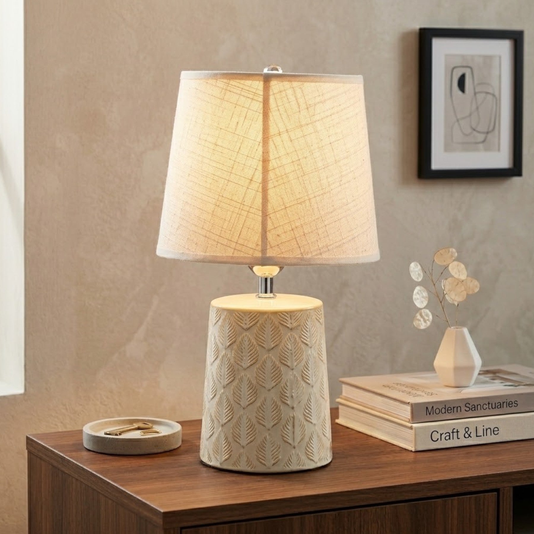 Botanical Leaf Print Neutral Table Lamp