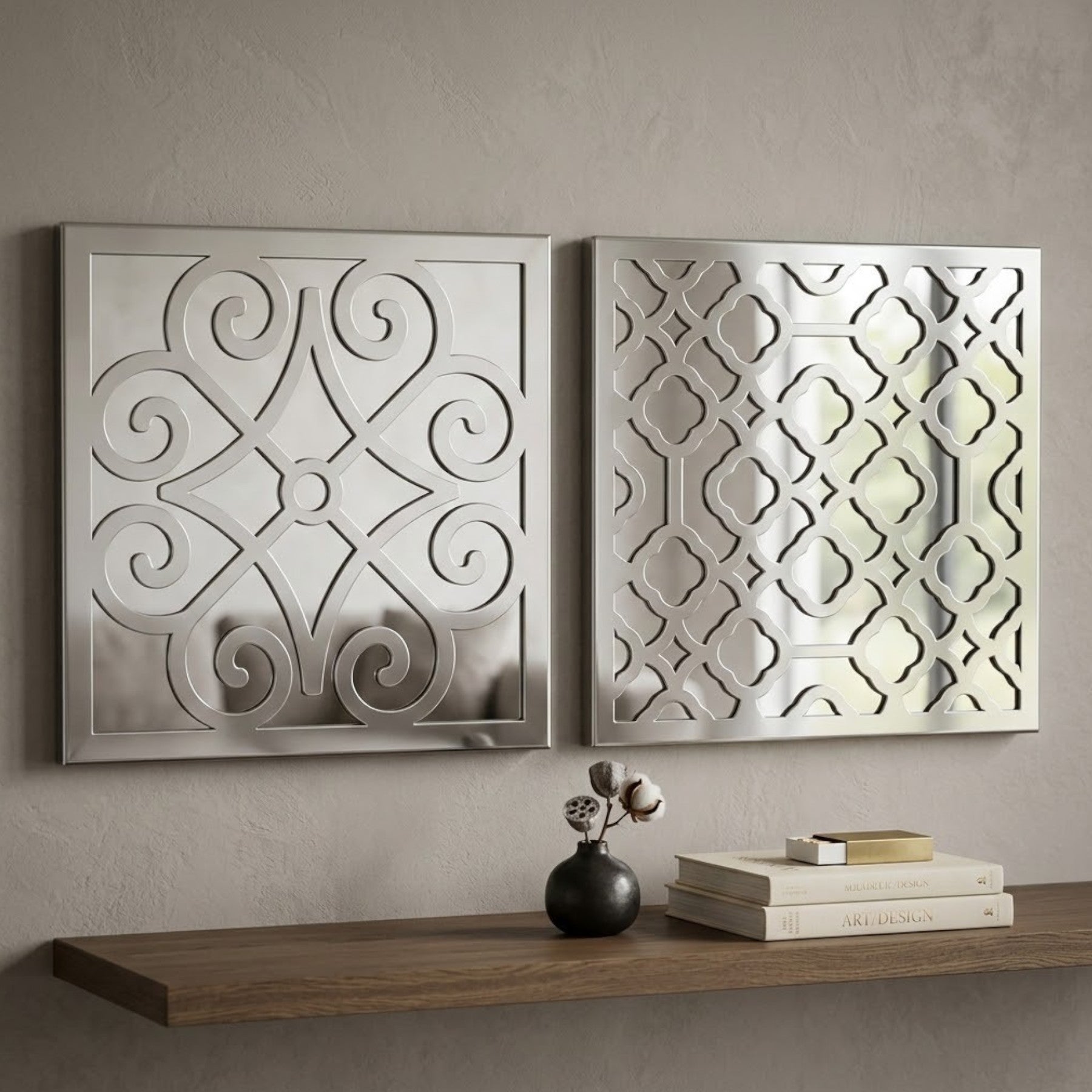 Duo Patterned Mirror Wall Plaques