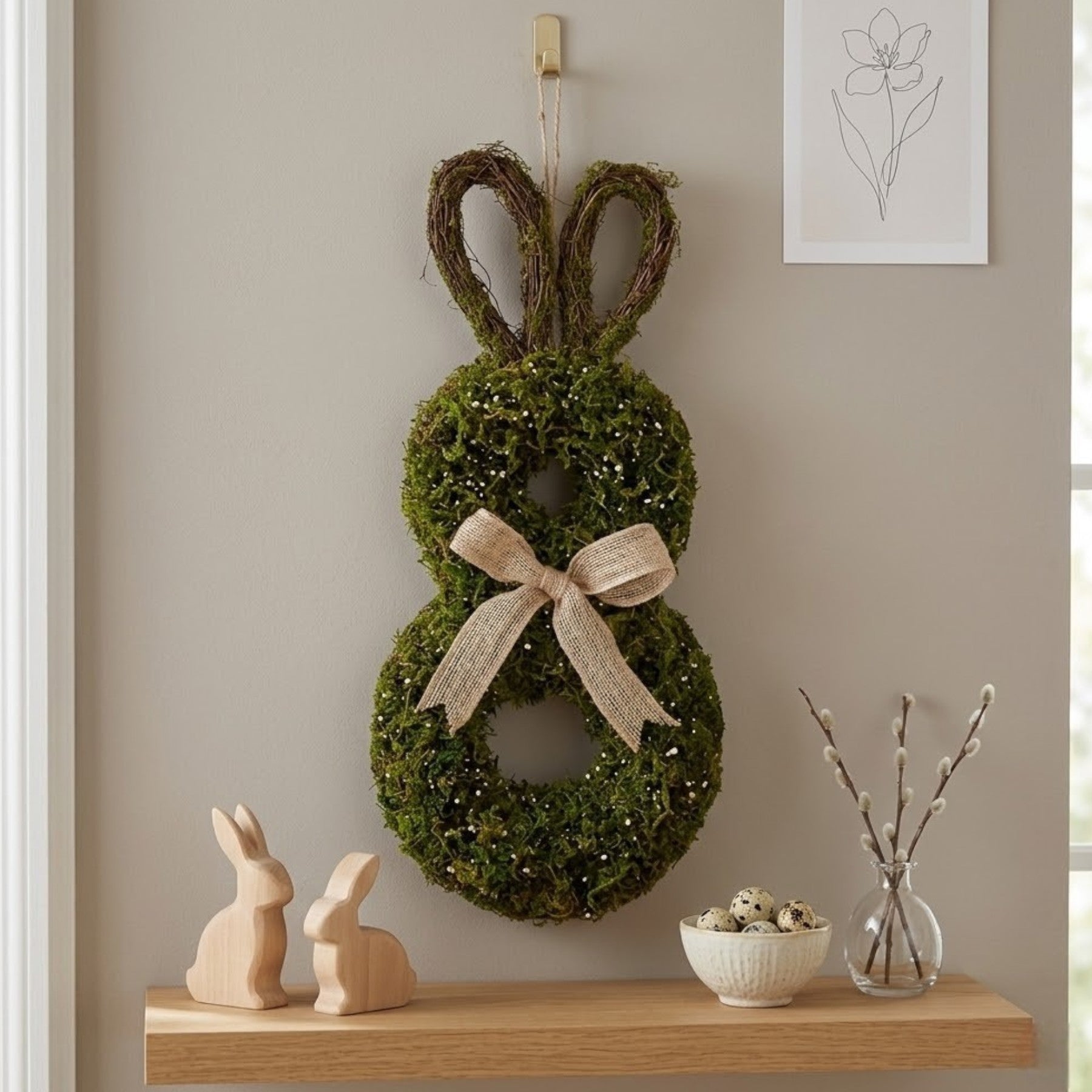 Hanging Moss Rabbit Easter Wreath