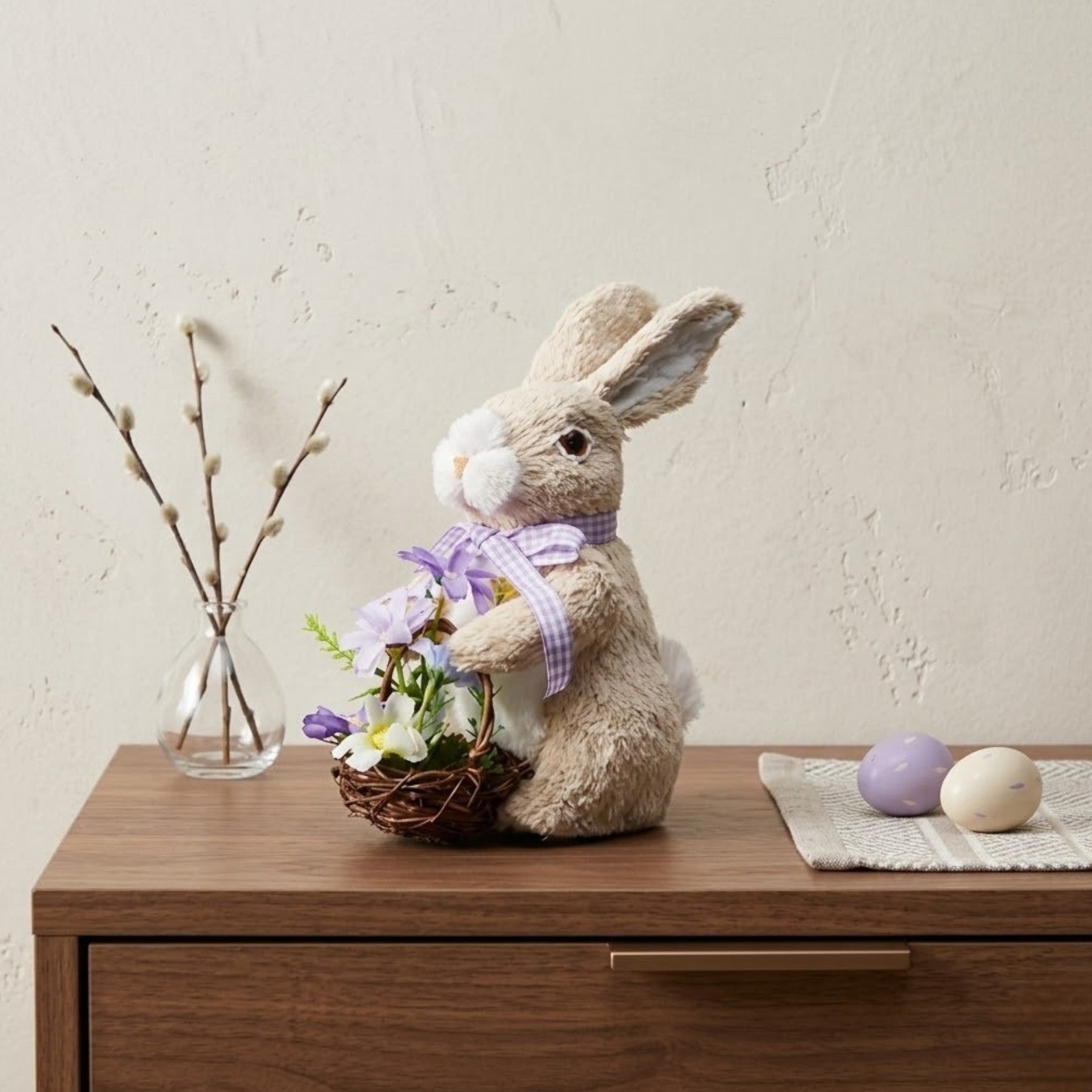 Springtime Straw Rabbit Floral Basket