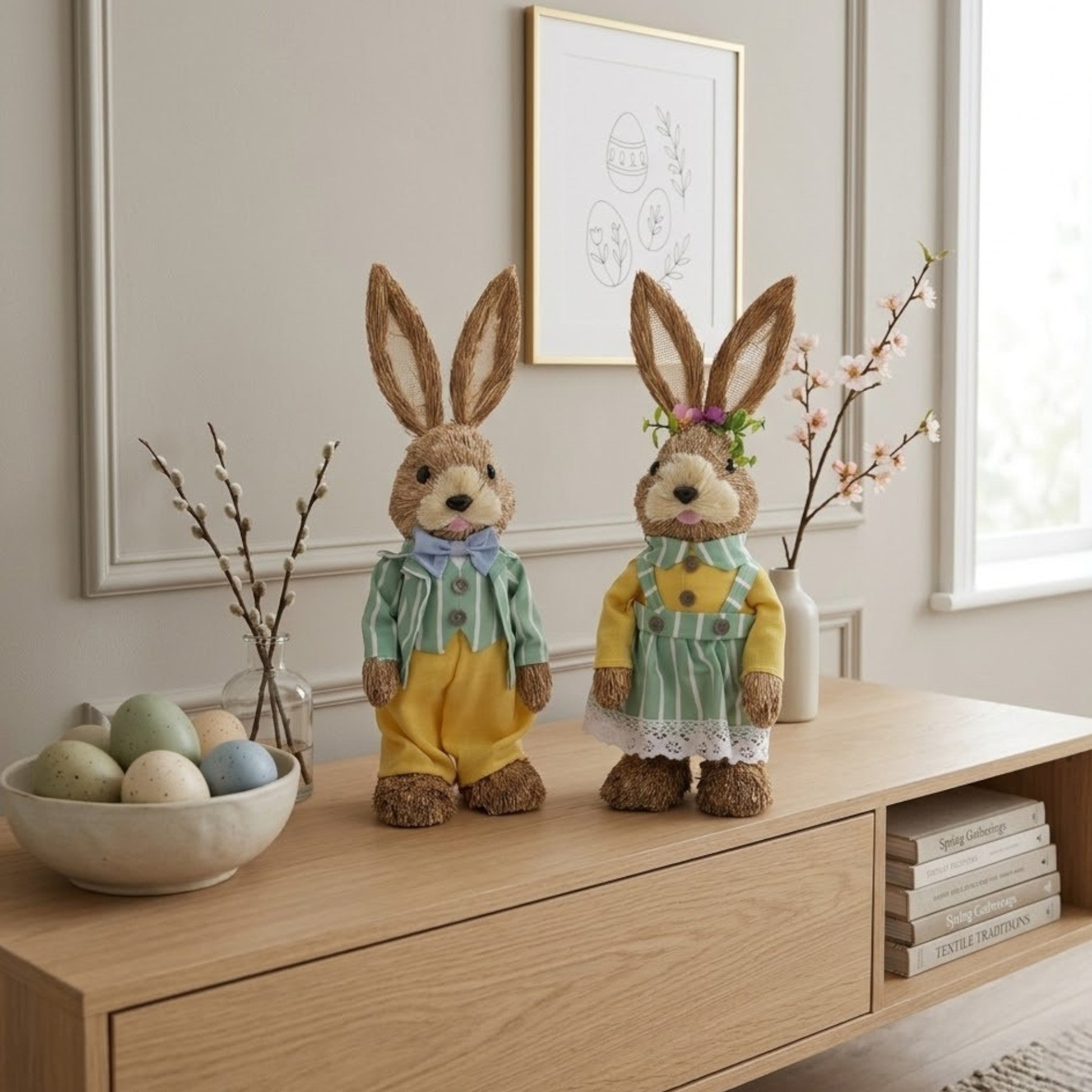 Springtime Duo Striped Straw Bunnies