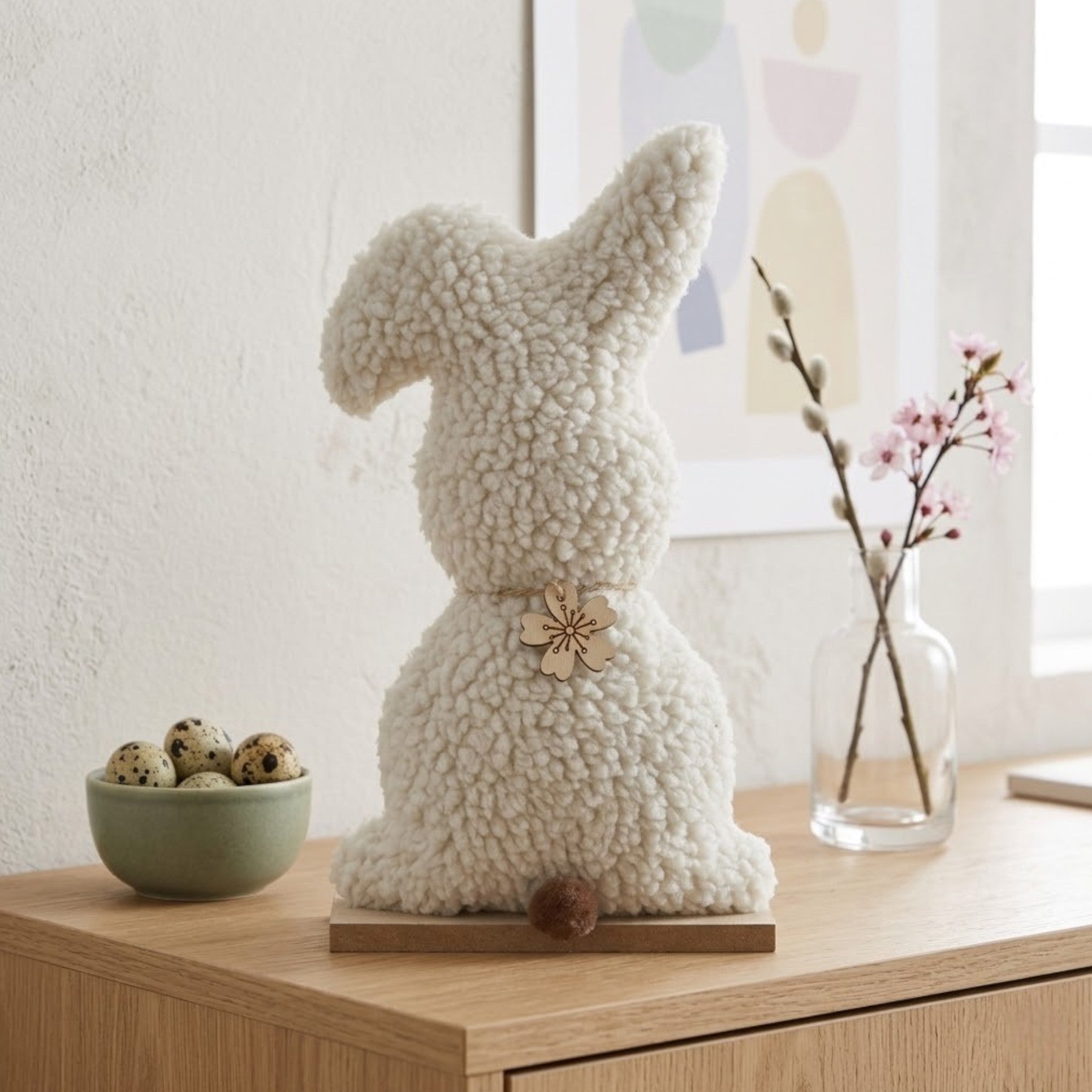 Springtime Fluffy Blanc Bunny Decoration
