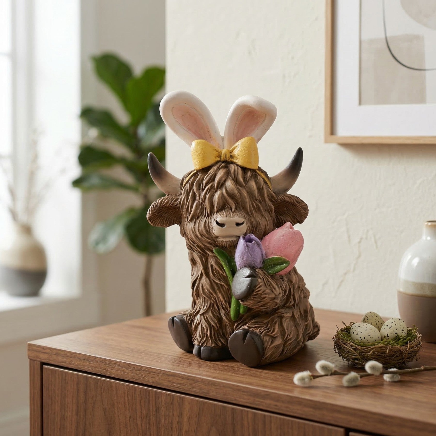 Highland Cow Easter Bunny Ornament