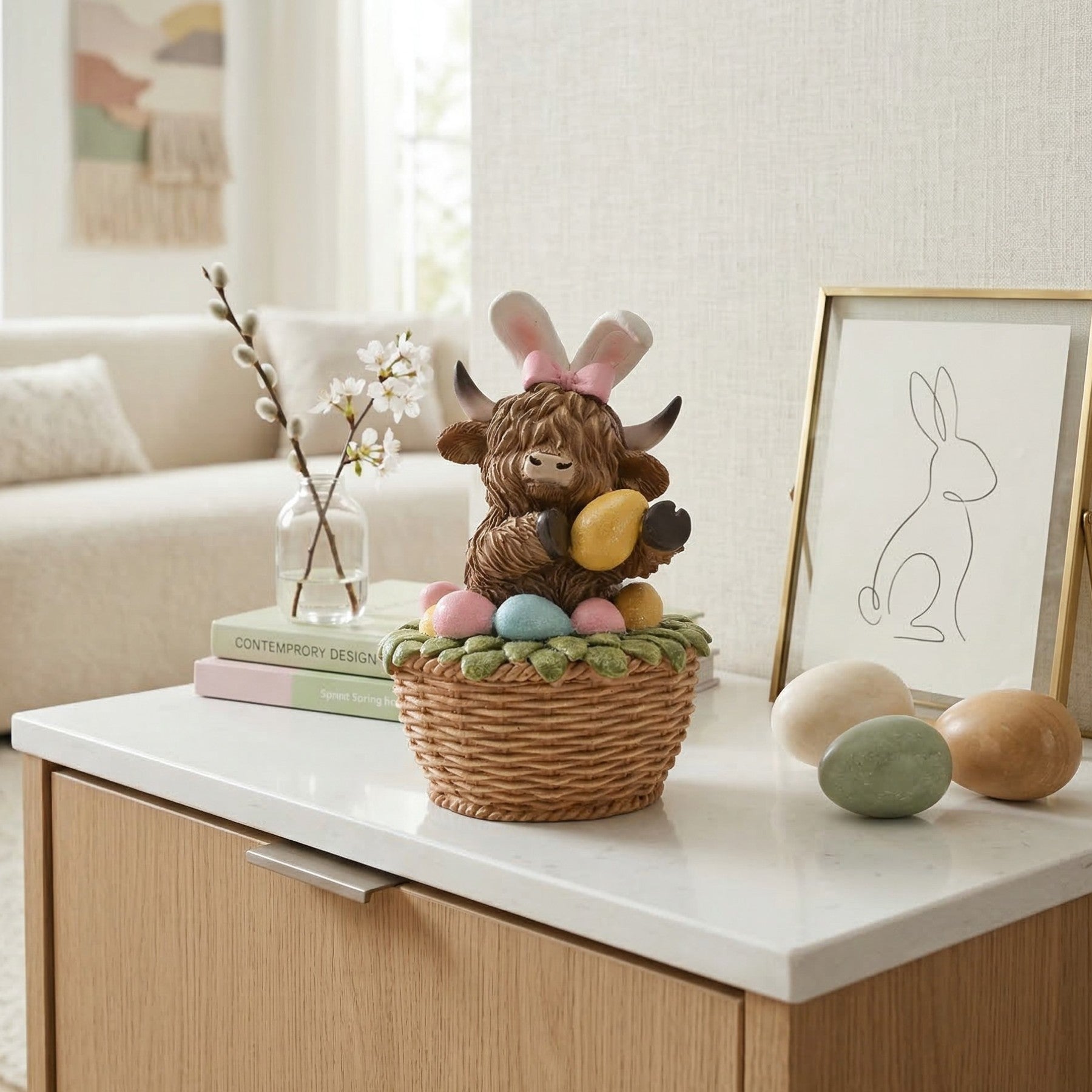 Highland Cow In Easter Basket Ornament