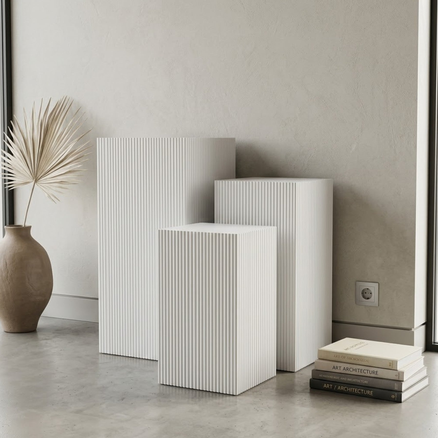 Maison Trio Blanc Ribbed Display Pedestals