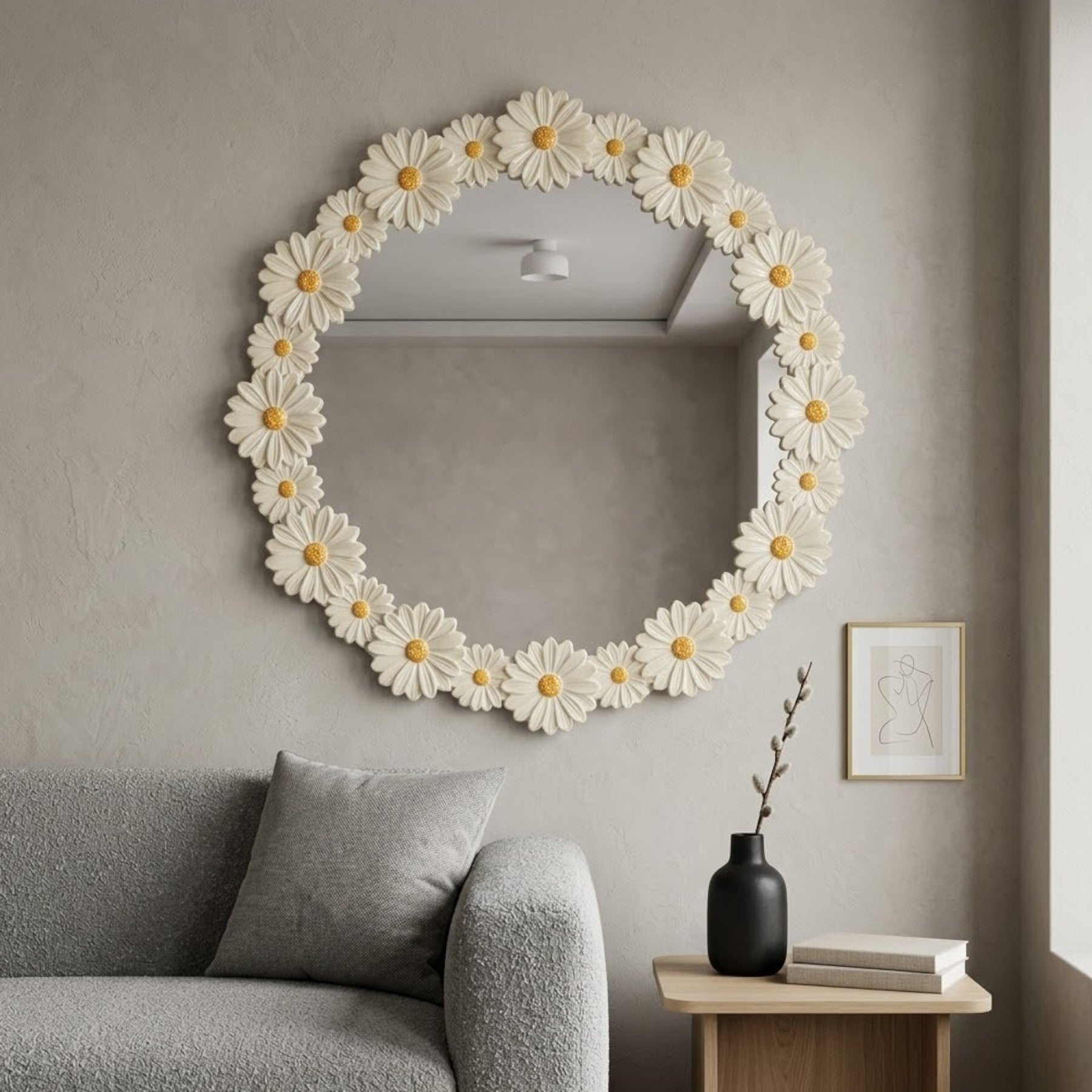 Maison Multi Daisy Flower Framed Wall Mirror