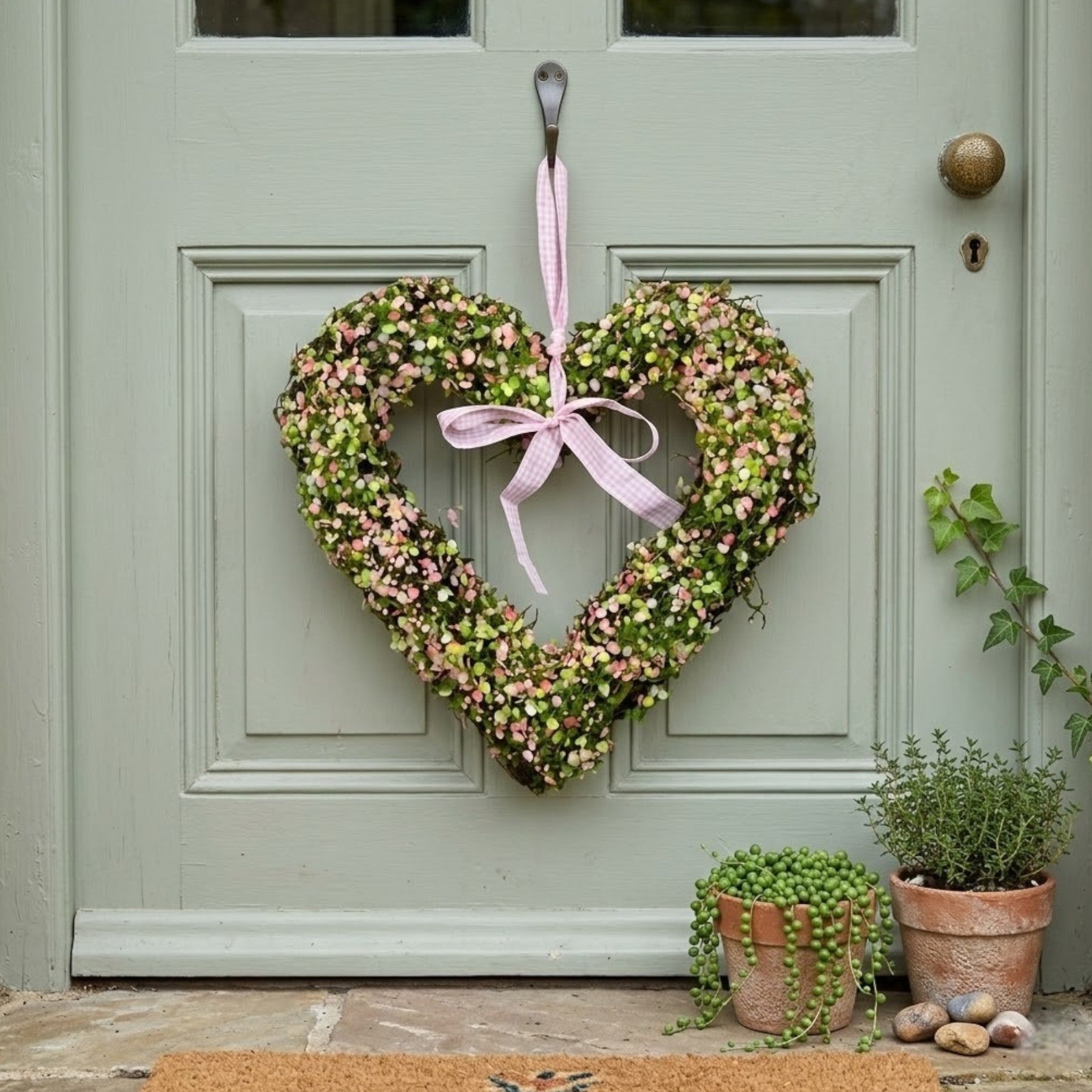 Lunaria Spring Heart Bow Door Wreath